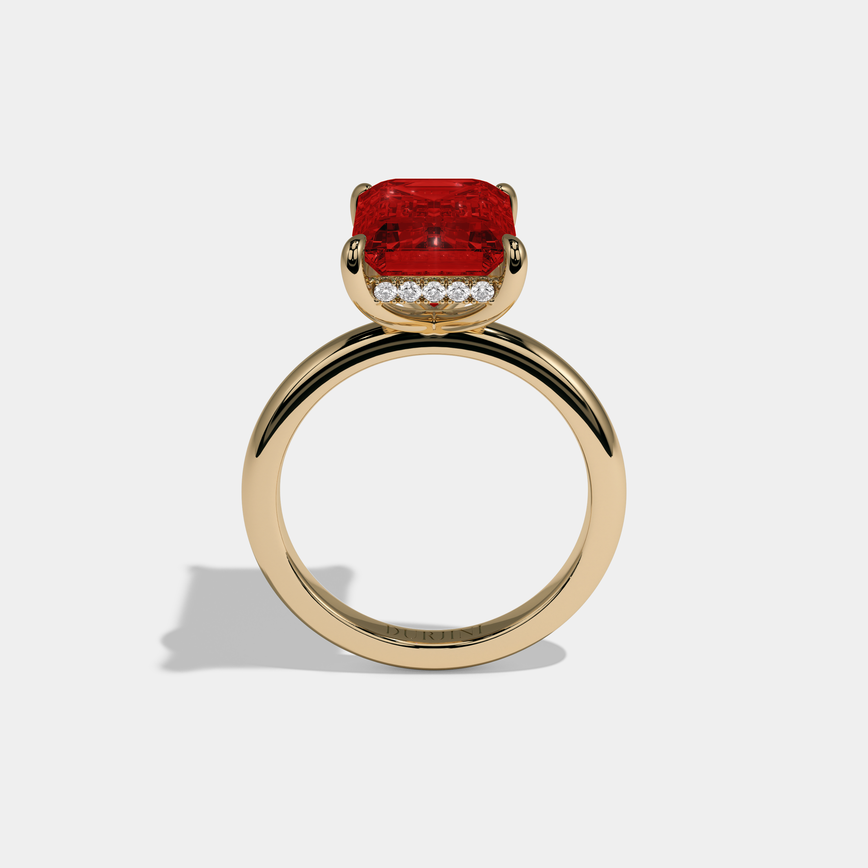 Georgiana Fancy Red Emerald Cut Diamond Plain Band Engagement Ring 6.5ct 18K Yellow Gold