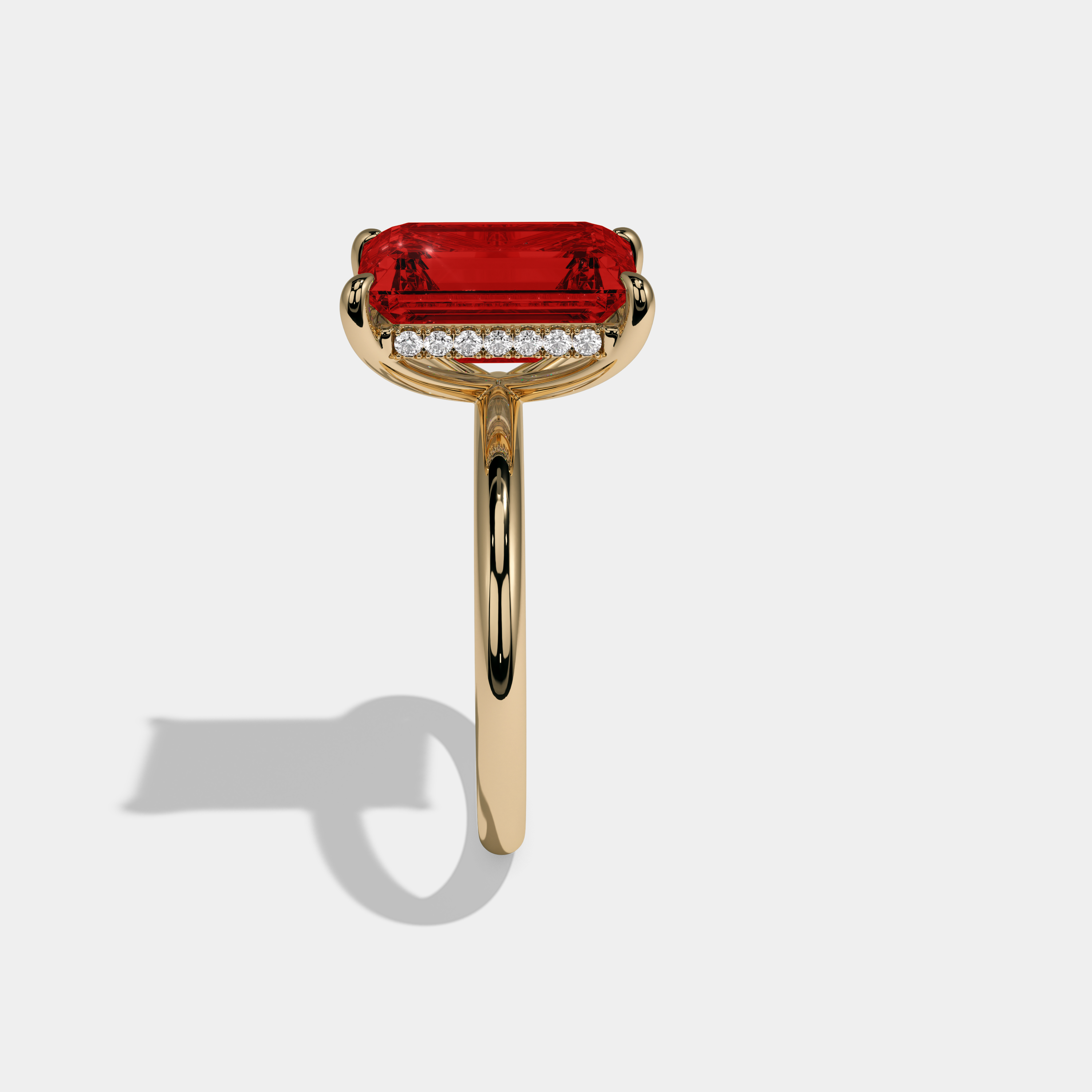 Georgiana Fancy Red Emerald Cut Diamond Plain Band Engagement Ring 6.5ct 18K Yellow Gold