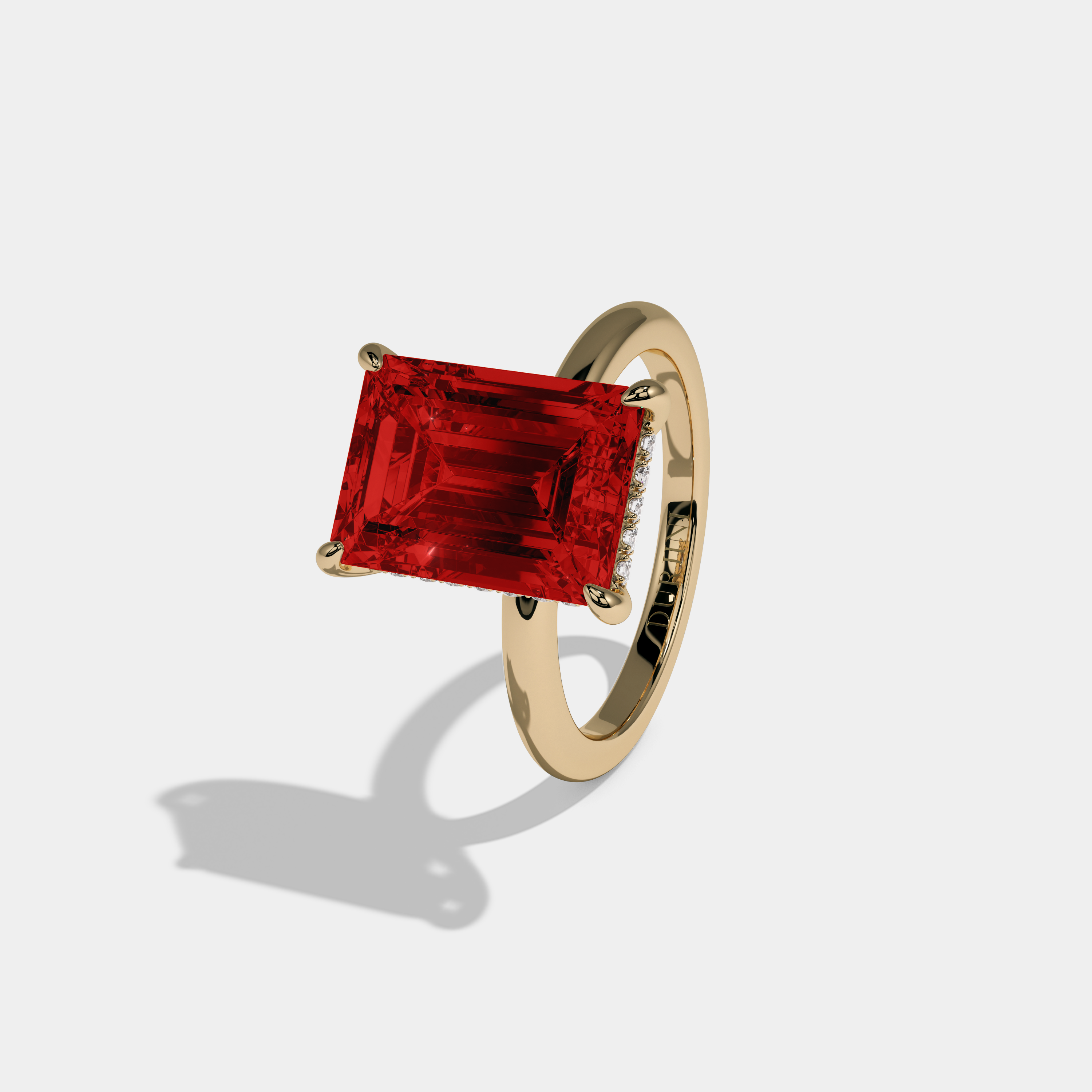 Georgiana Fancy Red Emerald Cut Diamond Plain Band Engagement Ring 6.5ct 18K Yellow Gold
