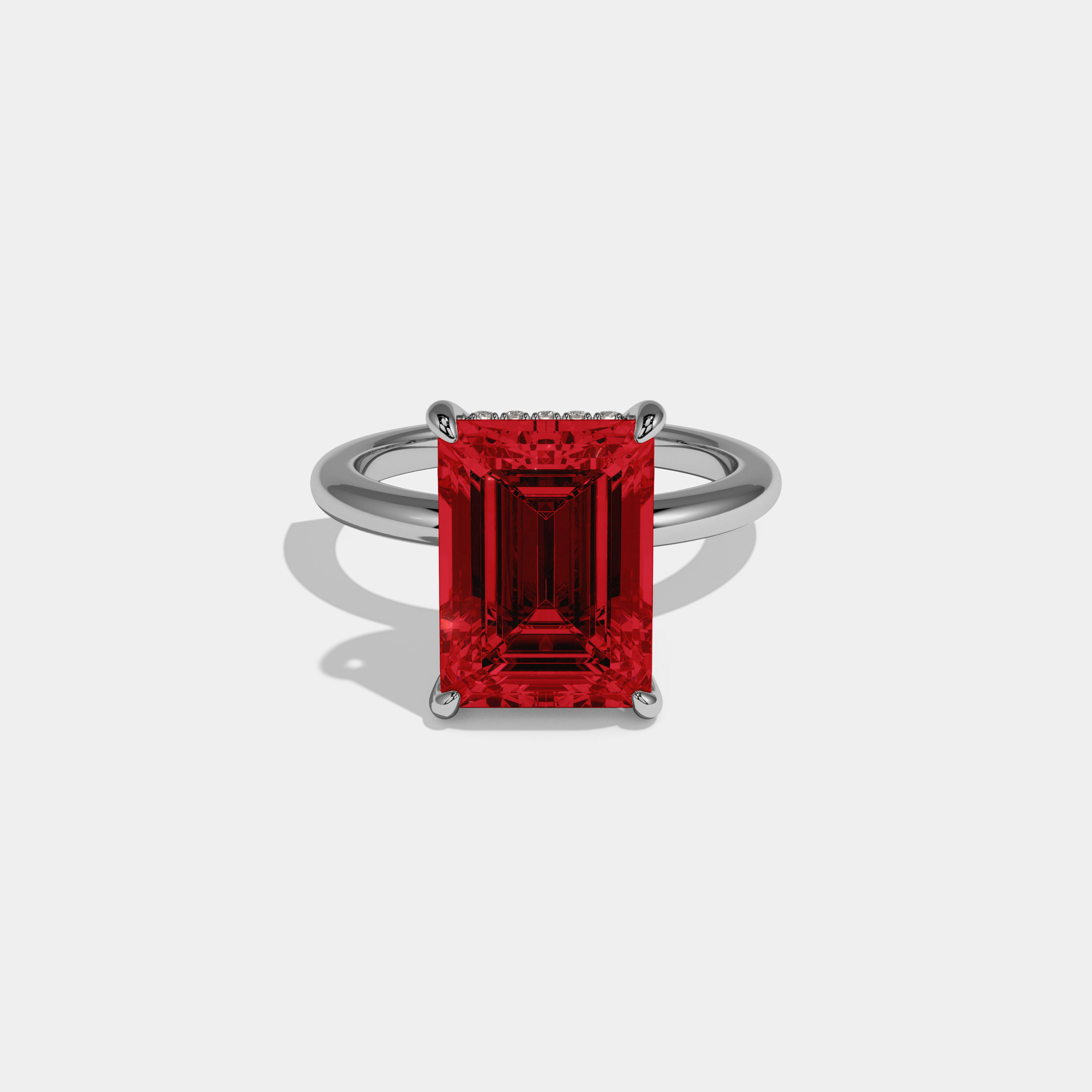 Amelia Fancy Red Emerald Cut Diamond Plain Band Engagement Ring 6.5ct 18K White Gold