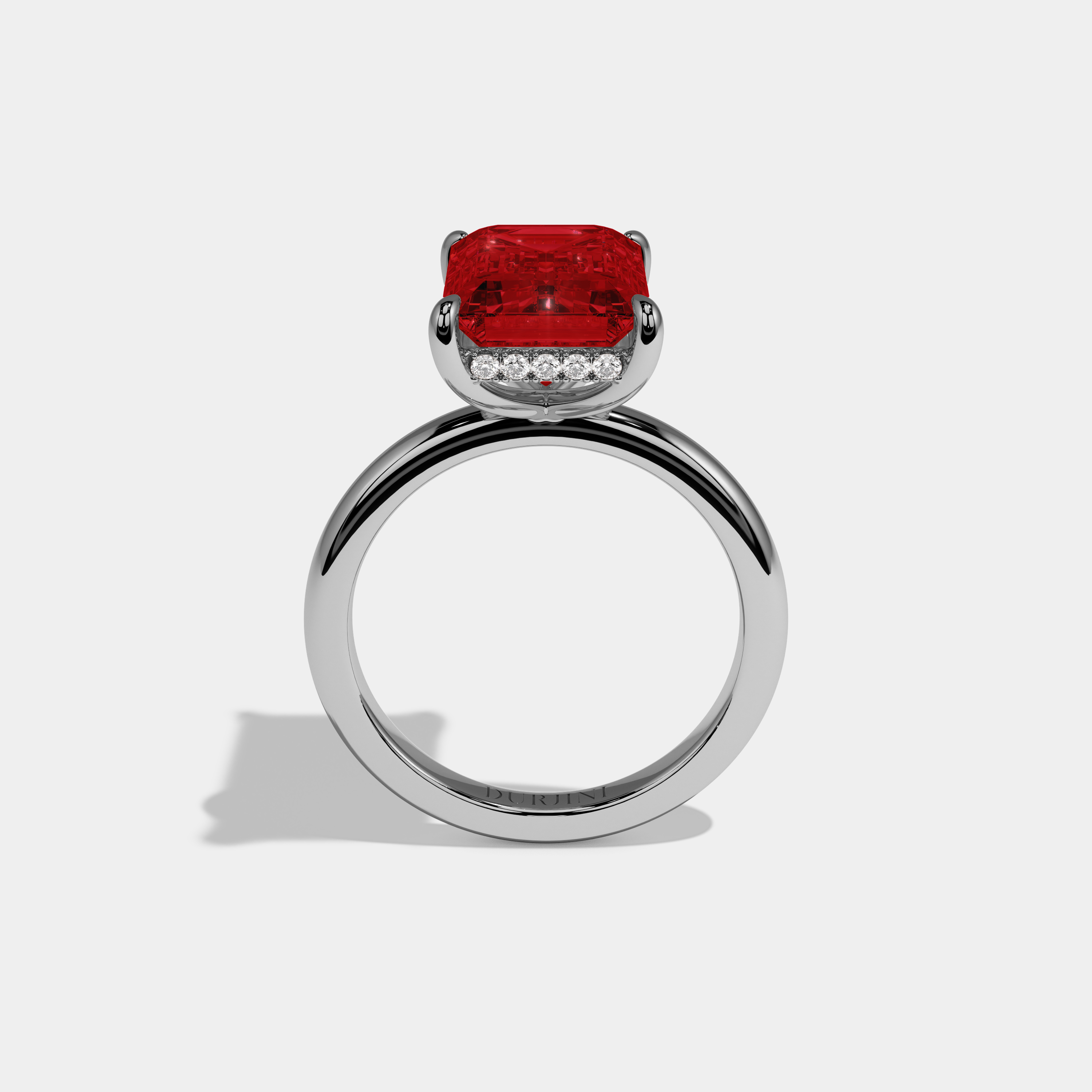 Amelia Fancy Red Emerald Cut Diamond Plain Band Engagement Ring 6.5ct 18K White Gold