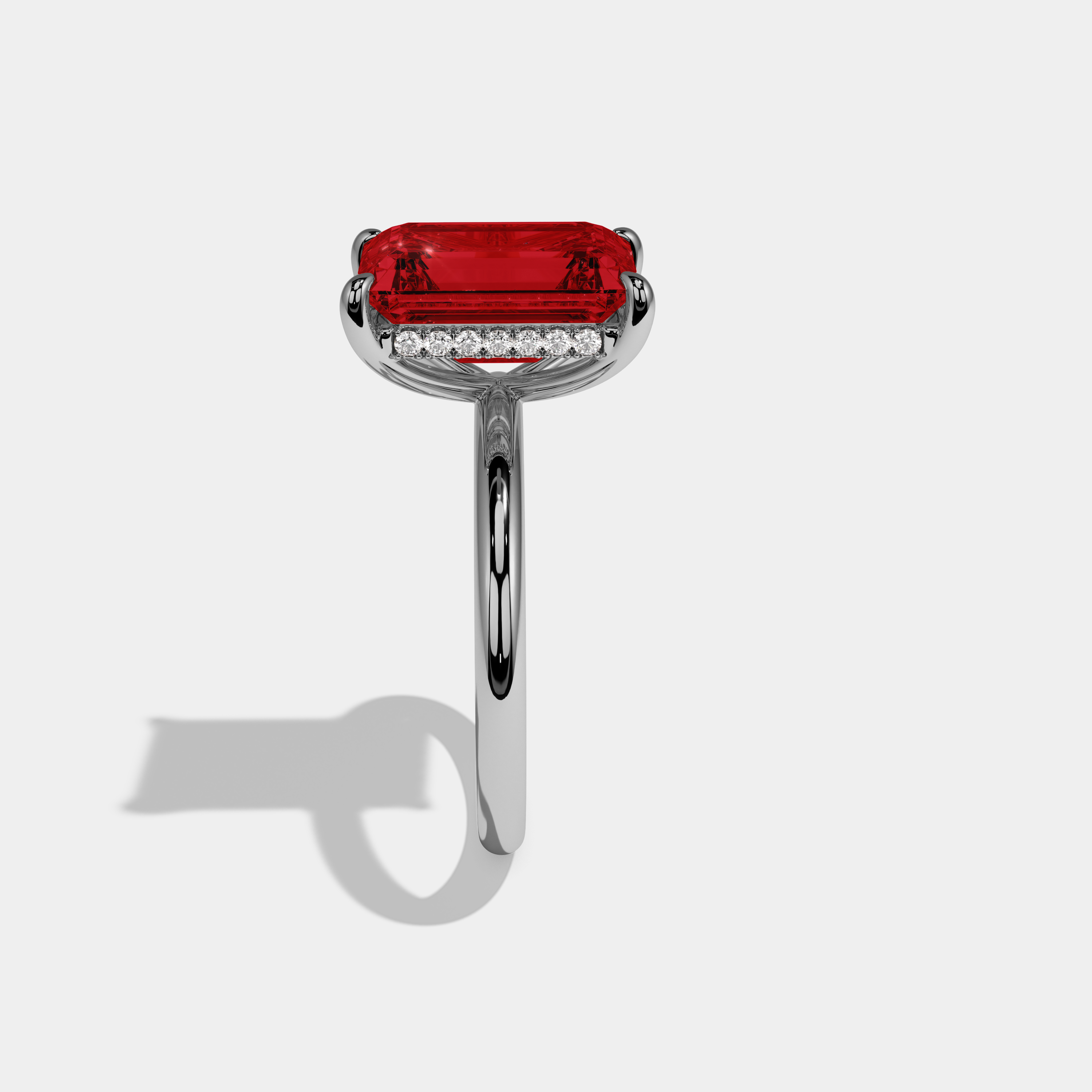 Amelia Fancy Red Emerald Cut Diamond Plain Band Engagement Ring 6.5ct 18K White Gold
