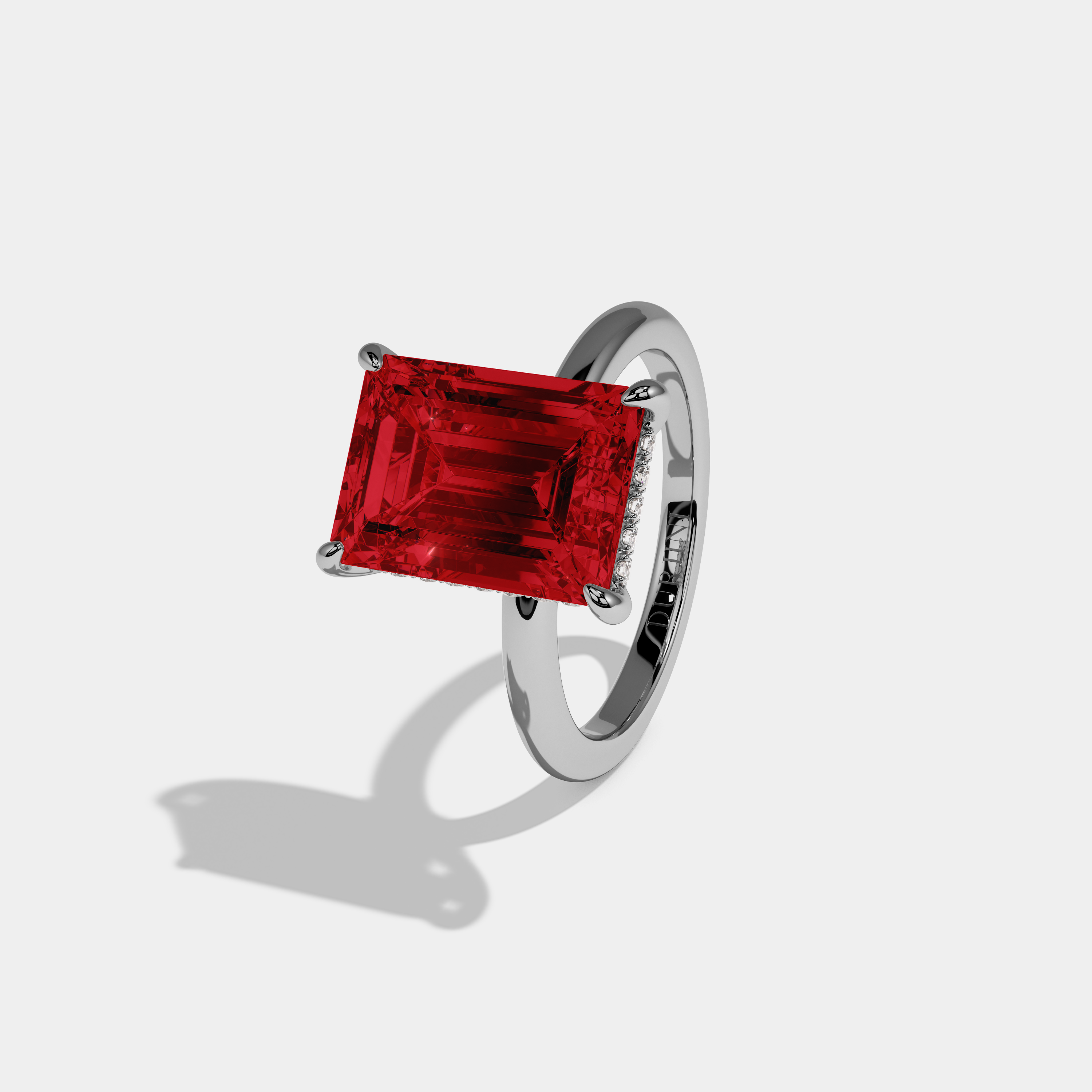 Amelia Fancy Red Emerald Cut Diamond Plain Band Engagement Ring 6.5ct 18K White Gold
