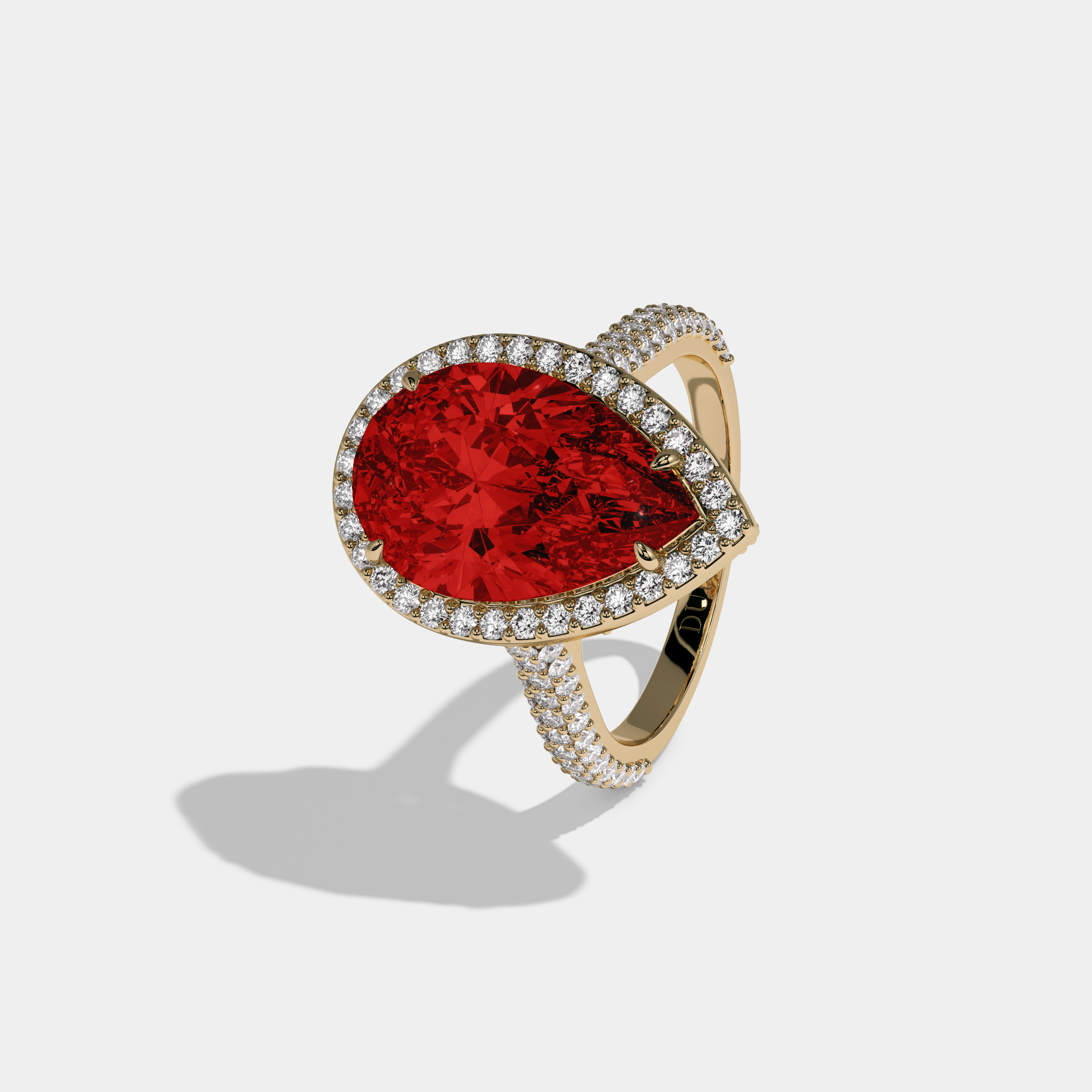 Philippa Fancy Red Pear Cut Diamond Band Engagement Ring 8ct 18k Yellow Gold