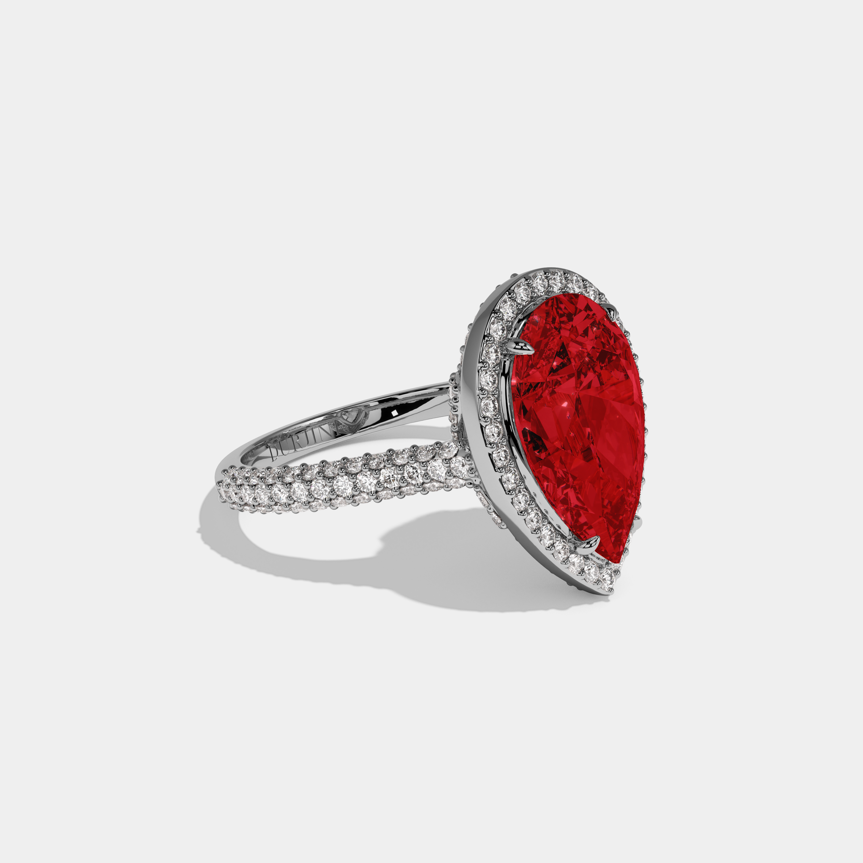 Isabella Fancy Red Pear Cut Diamond Band Engagement Ring 8ct 18k White Gold