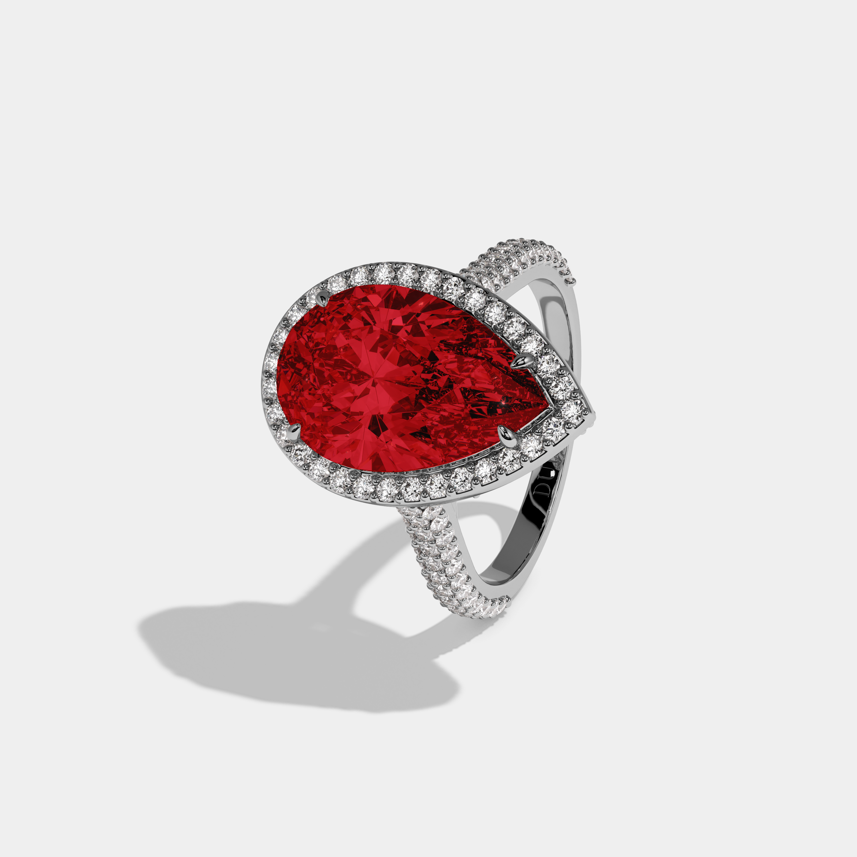 Isabella Fancy Red Pear Cut Diamond Band Engagement Ring 8ct 18k White Gold