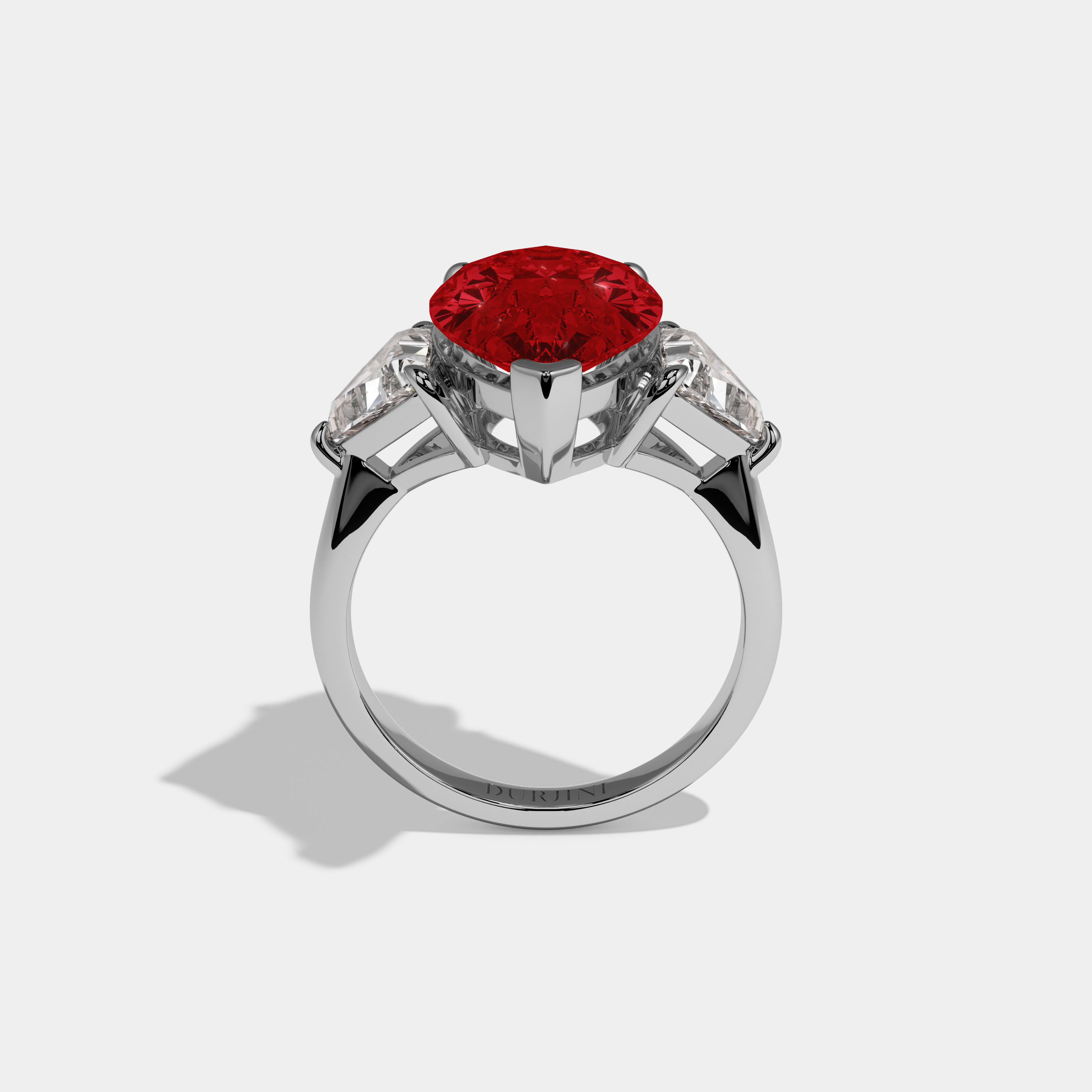 Adelaide Fancy Red Pear Cut Diamond Plain Band With Triangle Cut Sides Engagement Ring 8ct 18K White Gold