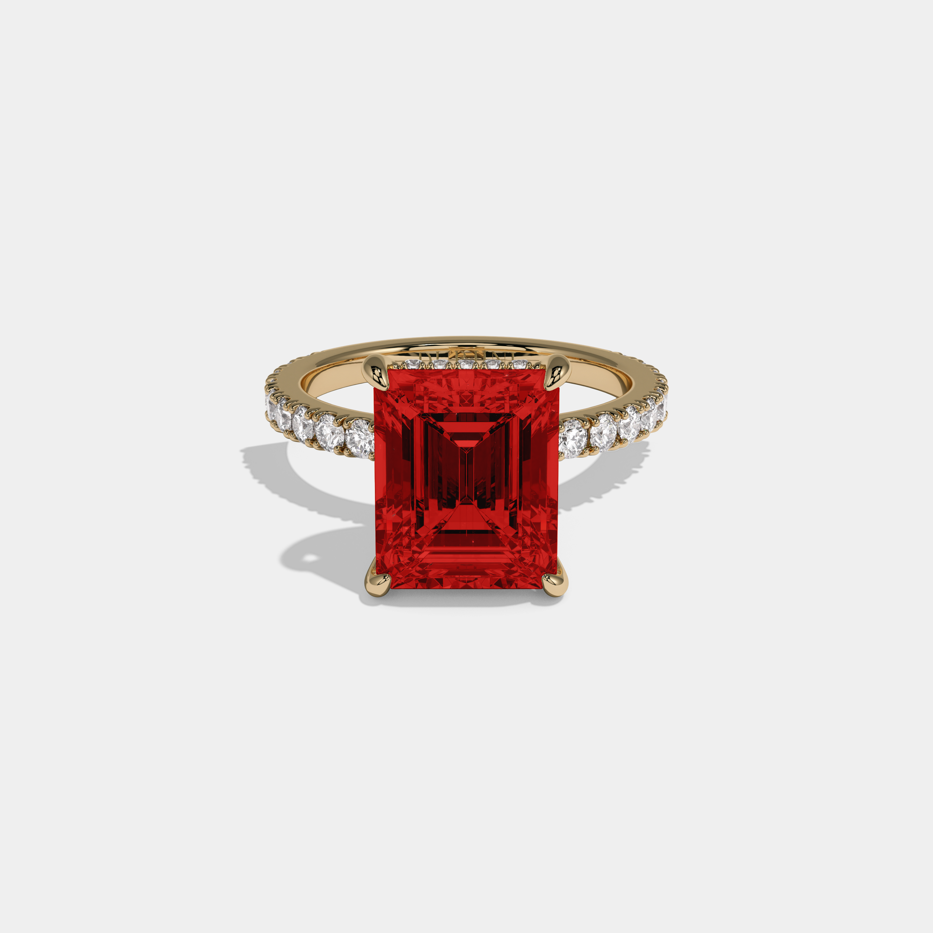 Arabella Fancy Red Emerald Cut Diamond Band Engagement Ring 7ct 18K Yellow Gold