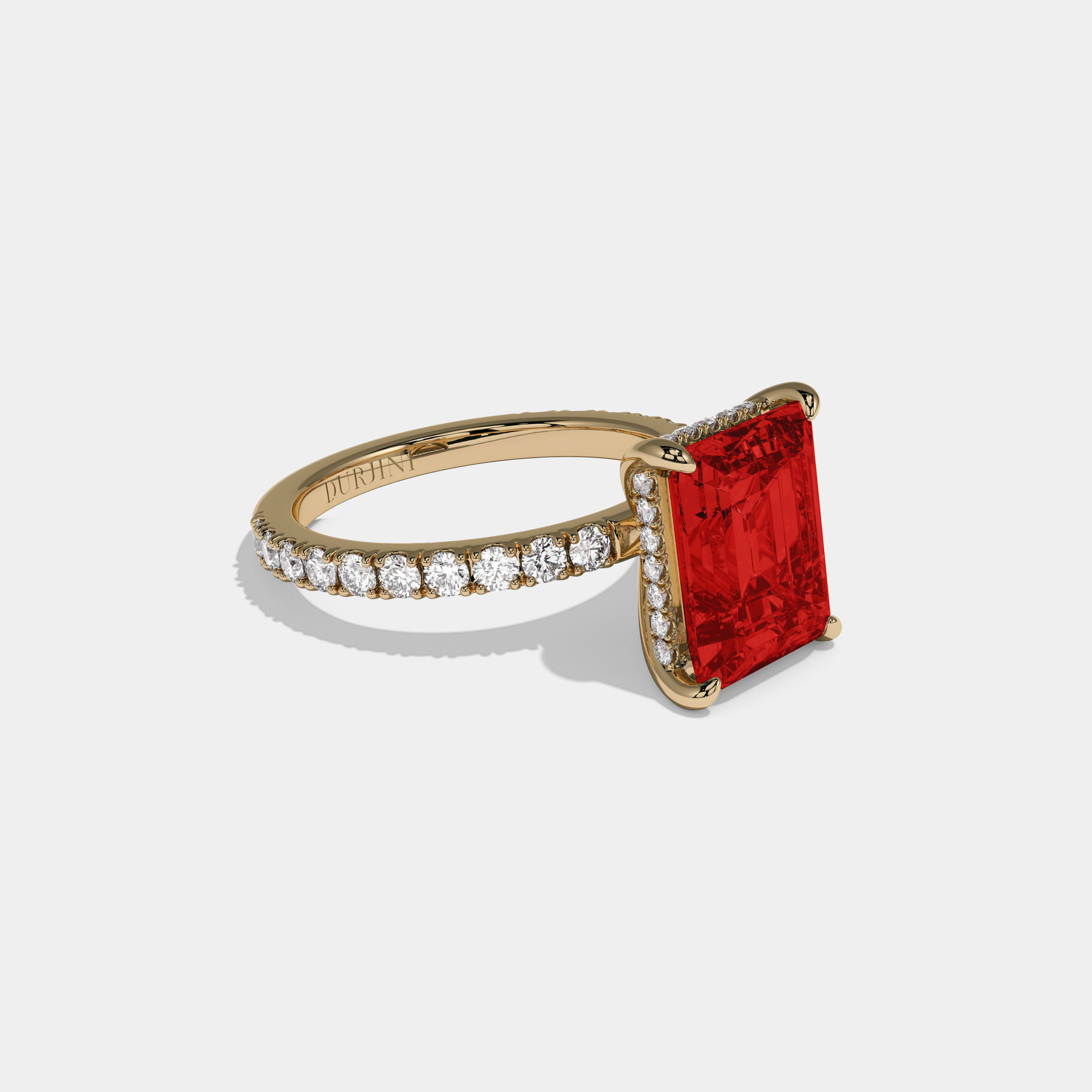 Arabella Fancy Red Emerald Cut Diamond Band Engagement Ring 7ct 18K Yellow Gold