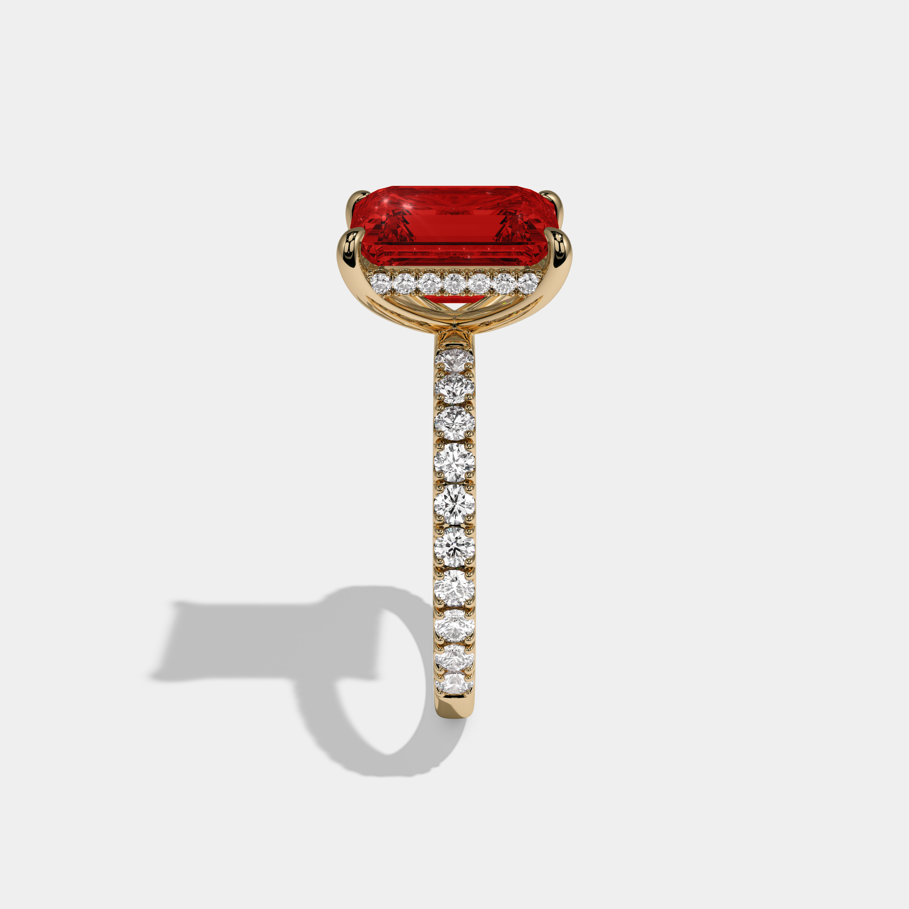 Arabella Fancy Red Emerald Cut Diamond Band Engagement Ring 7ct 18K Yellow Gold