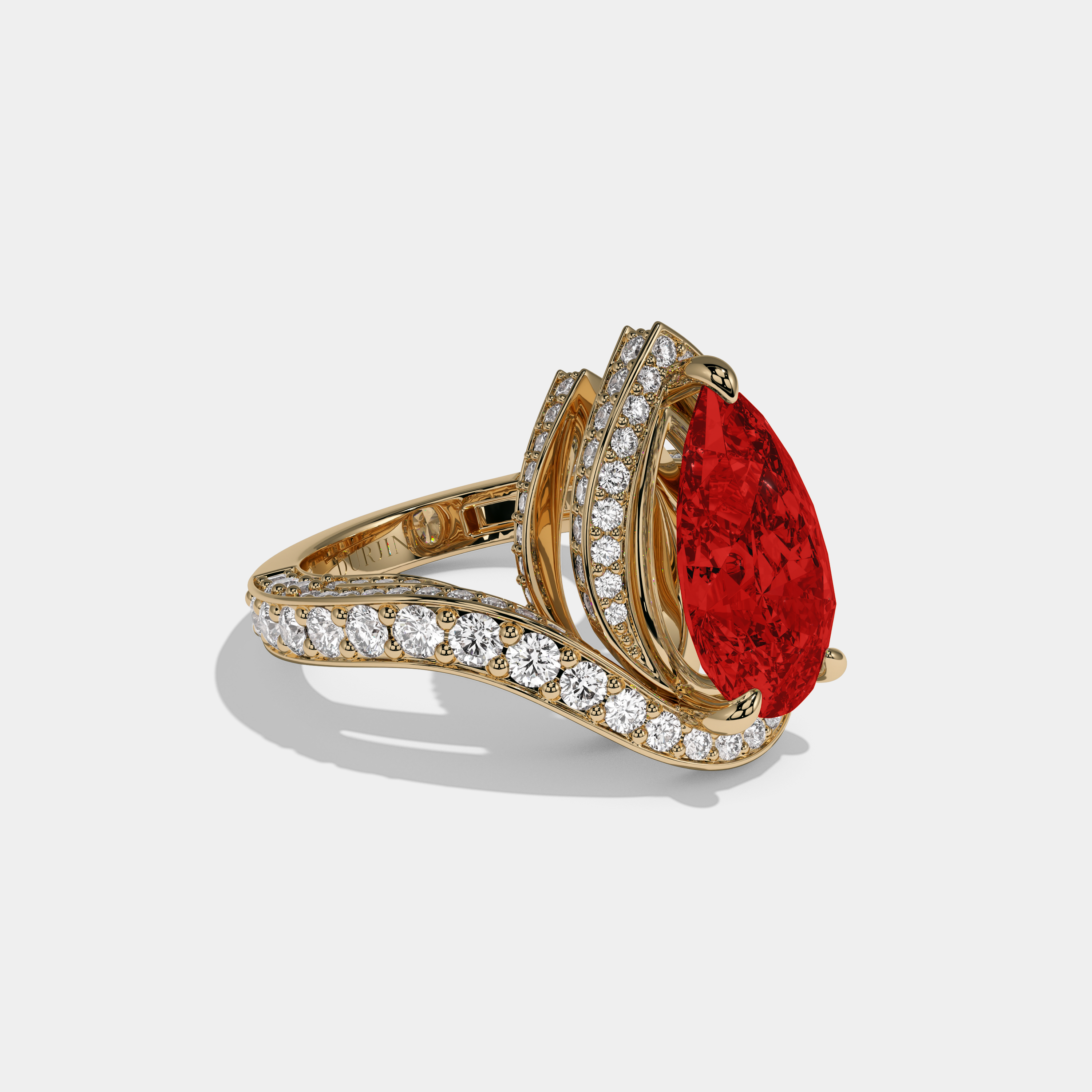 Eleanor Fancy Red Pear Cut Diamond Band Engagement Ring 8ct 18K Yellow Gold