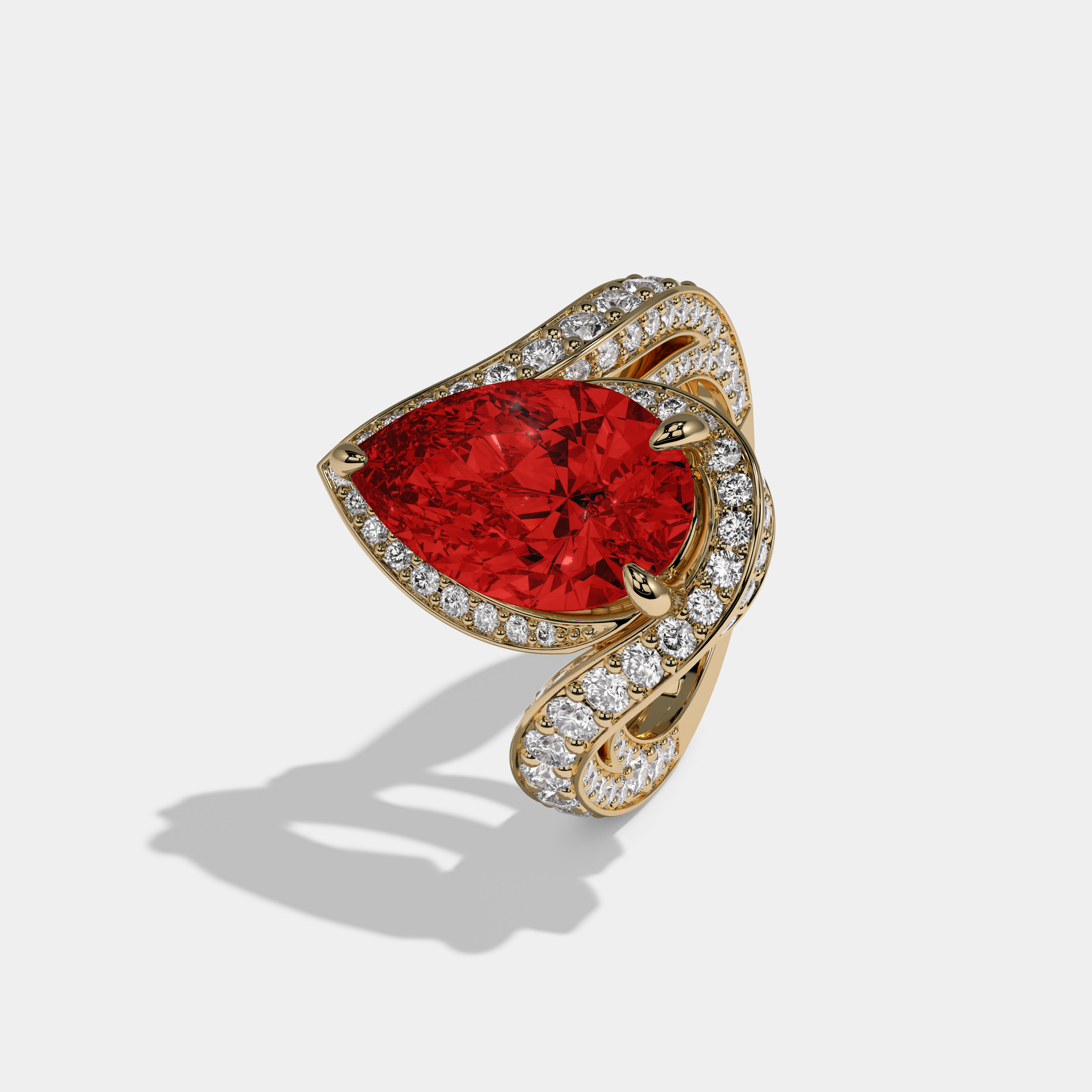Eleanor Fancy Red Pear Cut Diamond Band Engagement Ring 8ct 18K Yellow Gold