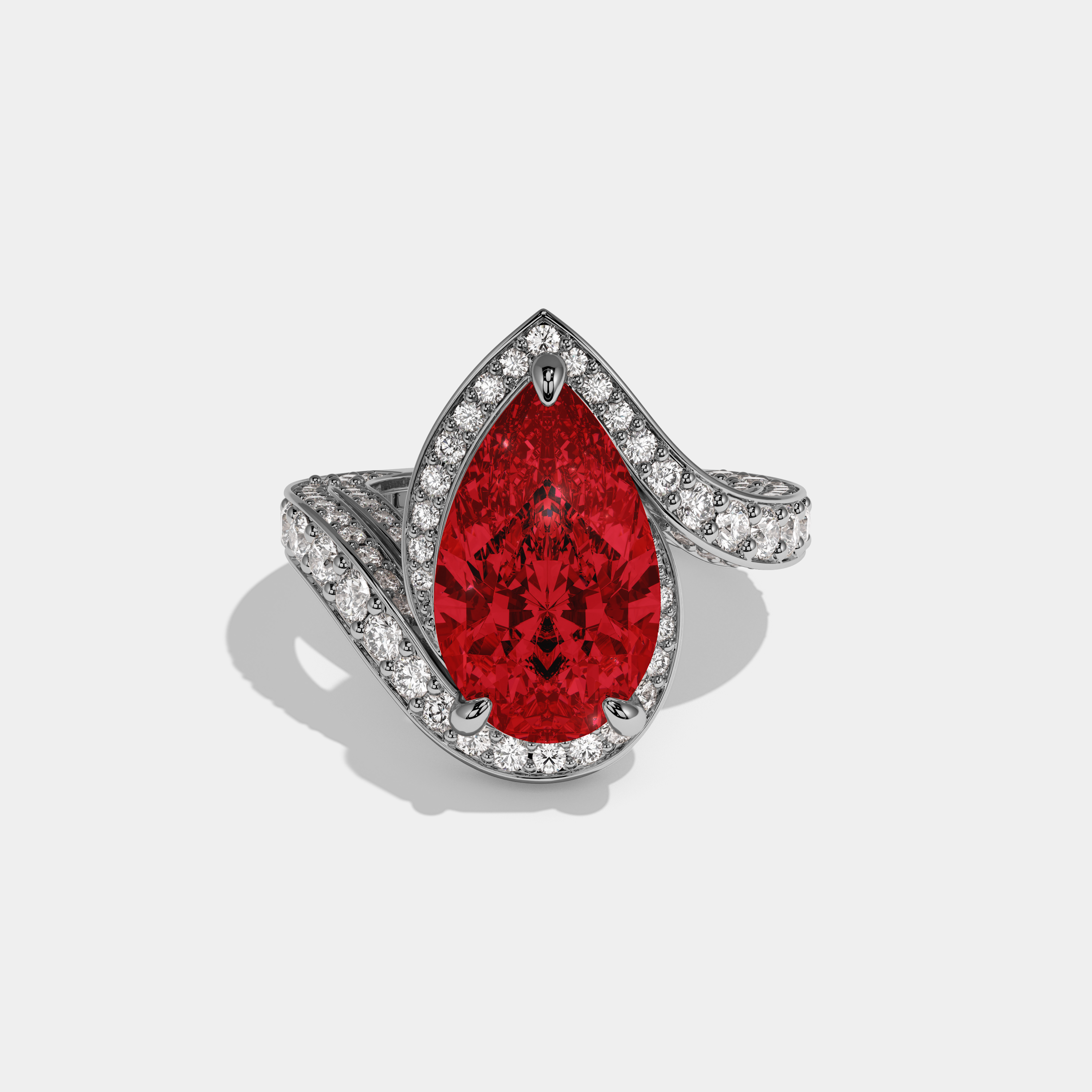 Anne Fancy Red Pear Cut Diamond Band Engagement Ring 8ct 18K White Gold