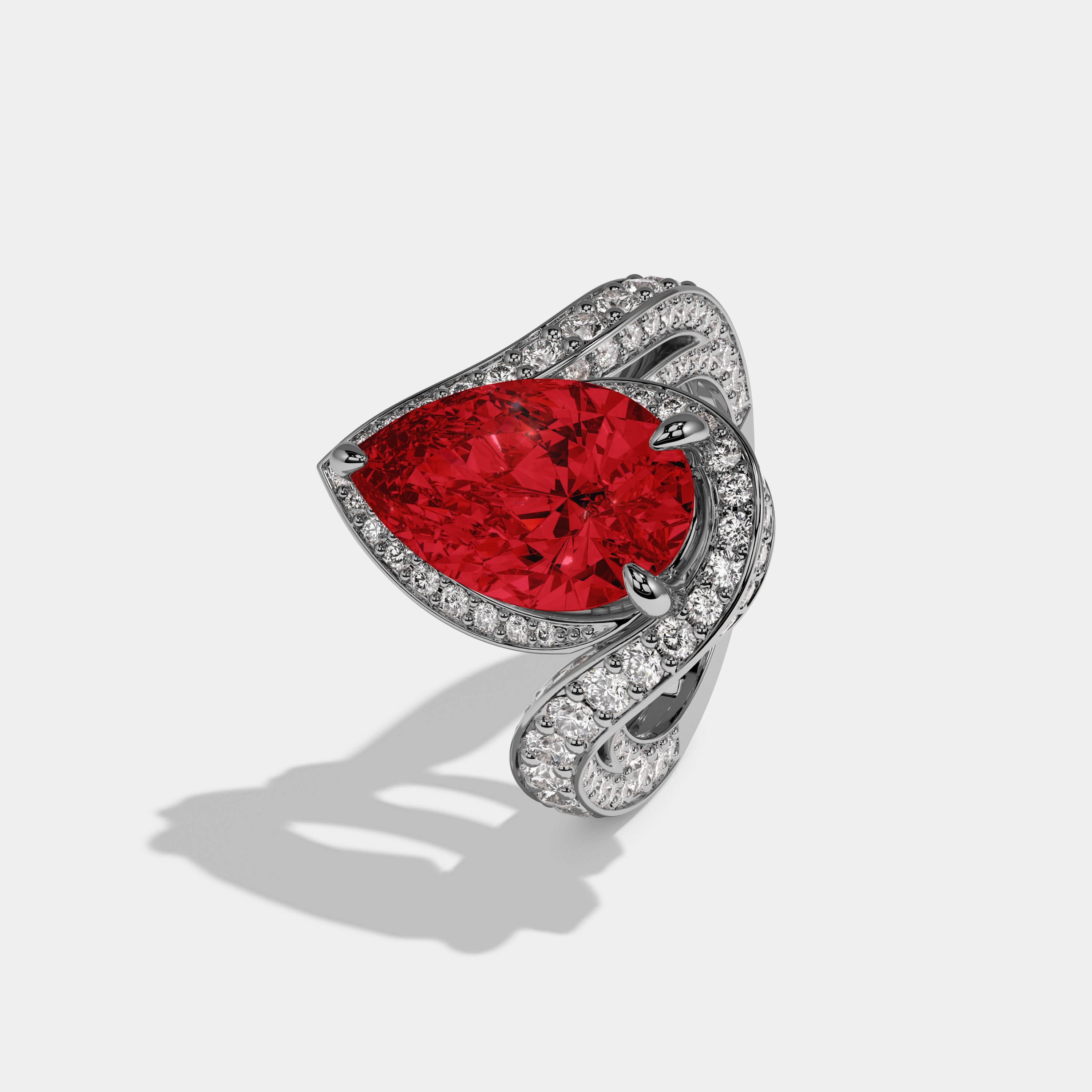 Anne Fancy Red Pear Cut Diamond Band Engagement Ring 8ct 18K White Gold