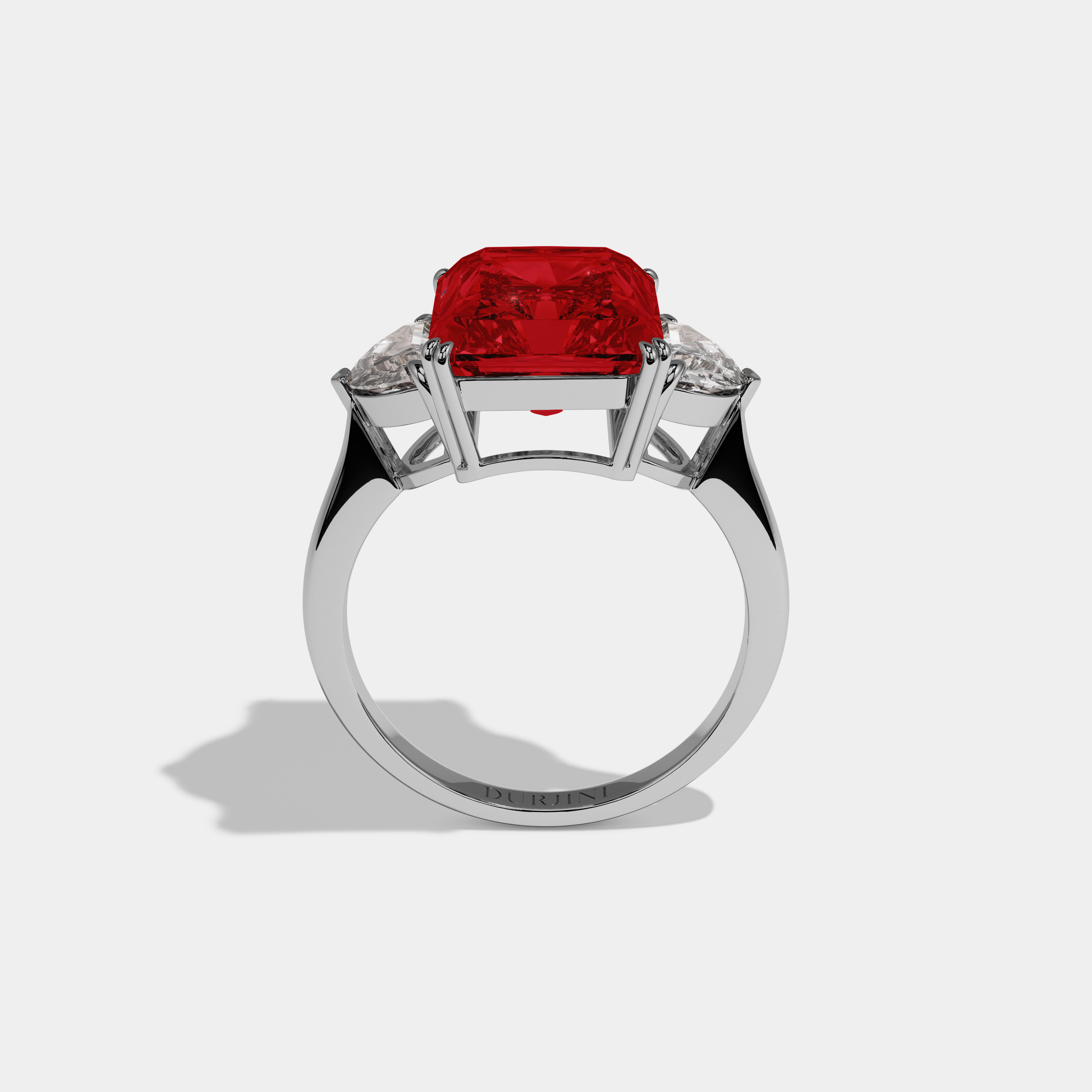 Anne Fancy Red Radiant Cut Diamond Plain Band With Half Moon Sides Engagement Ring 8ct 18K White Gold