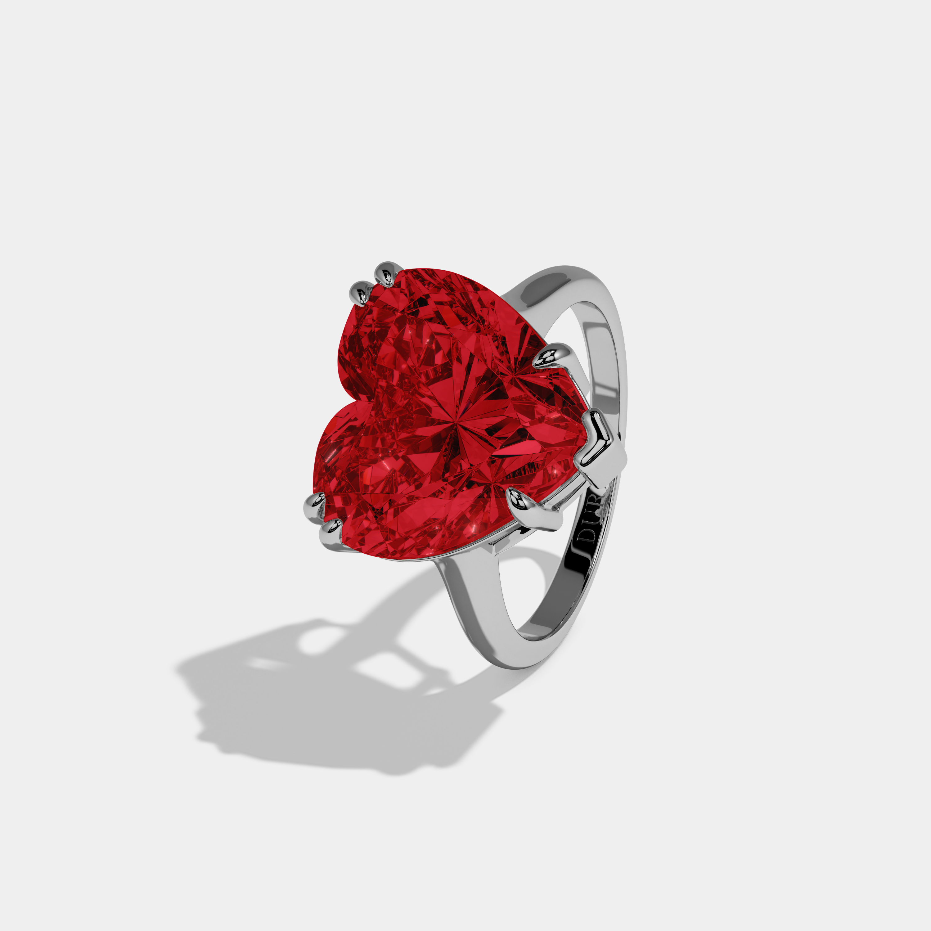 Amelia Fancy Red Heart Brilliant Cut Diamond Plain Band Engagement Ring 6ct 18K White Gold