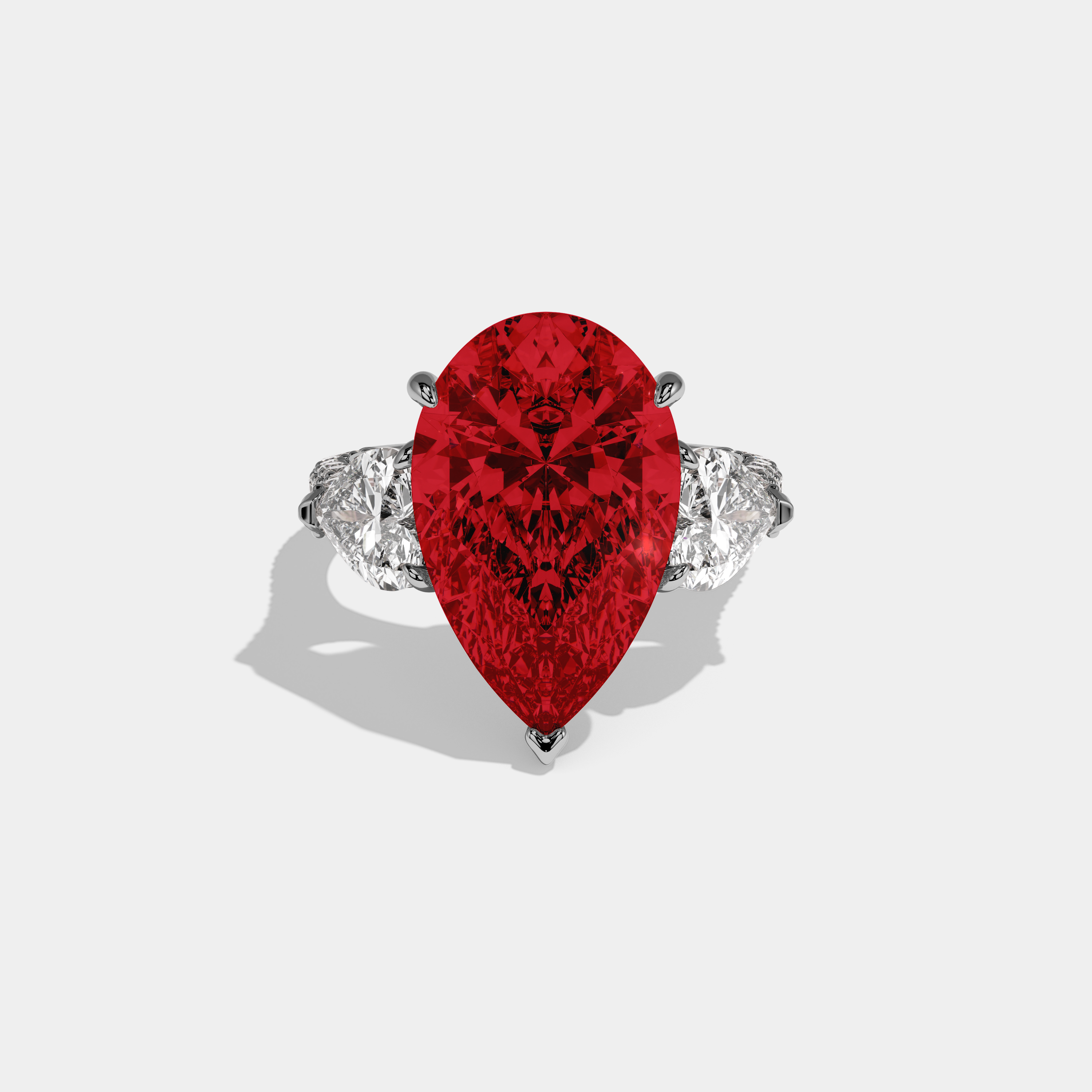Amelia Fancy Red Pear Cut Diamond Band With Heart Cut Sides Engagement Ring 9ct 18K White Gold