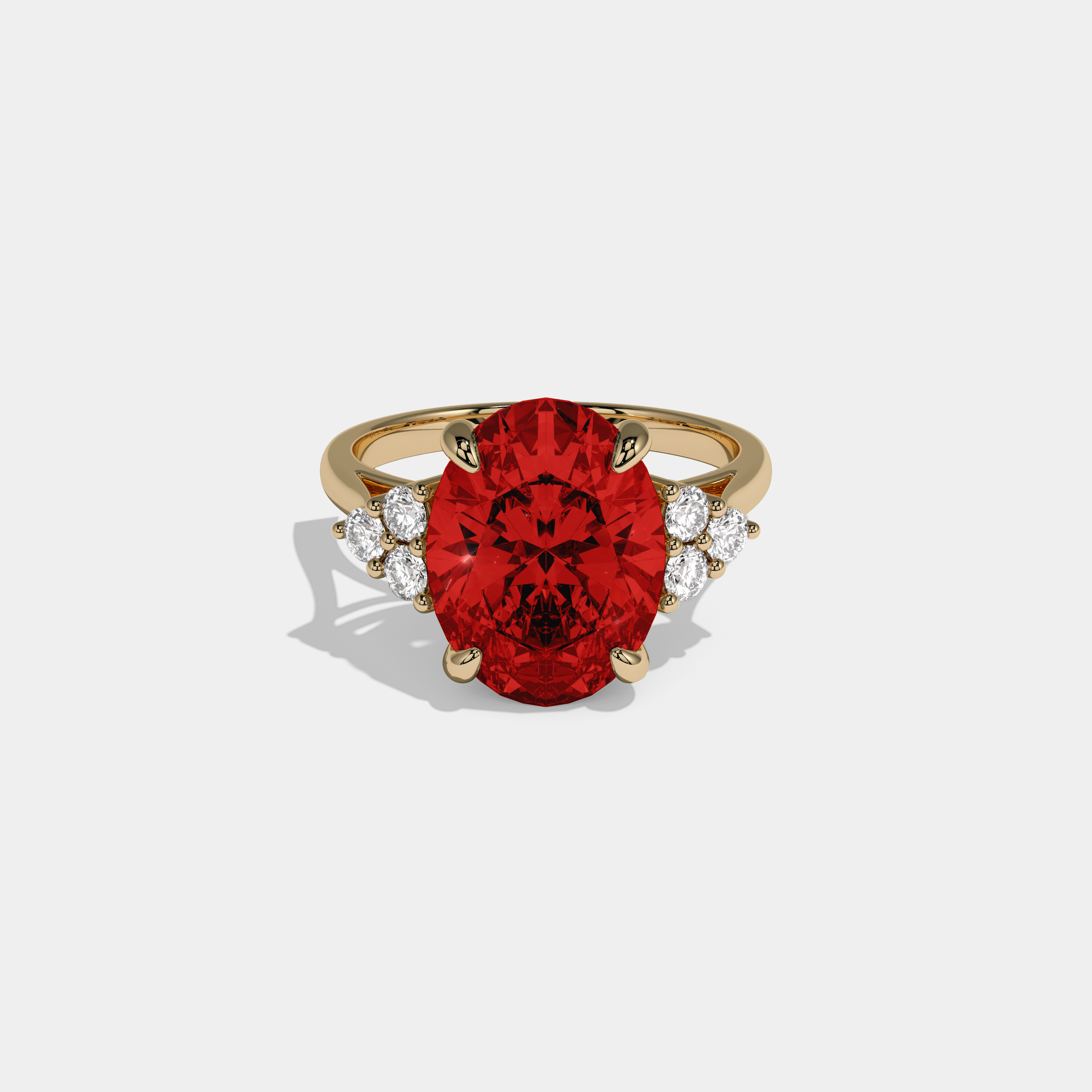 Henrietta Fancy Red Oval Cut Diamond Plain Band Engagement Ring With Round Sides 6ct 18K Yellow Gold