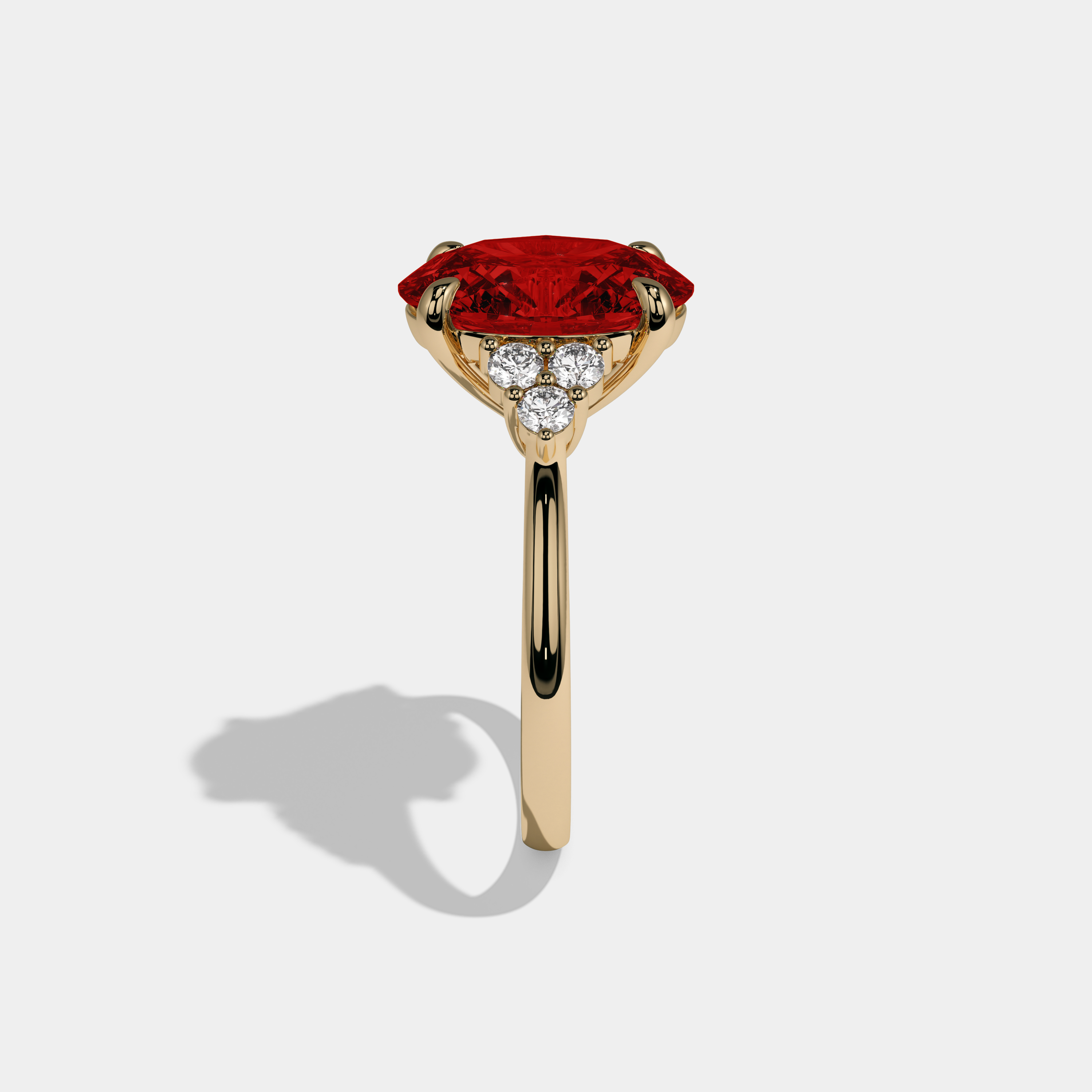 Henrietta Fancy Red Oval Cut Diamond Plain Band Engagement Ring With Round Sides 6ct 18K Yellow Gold