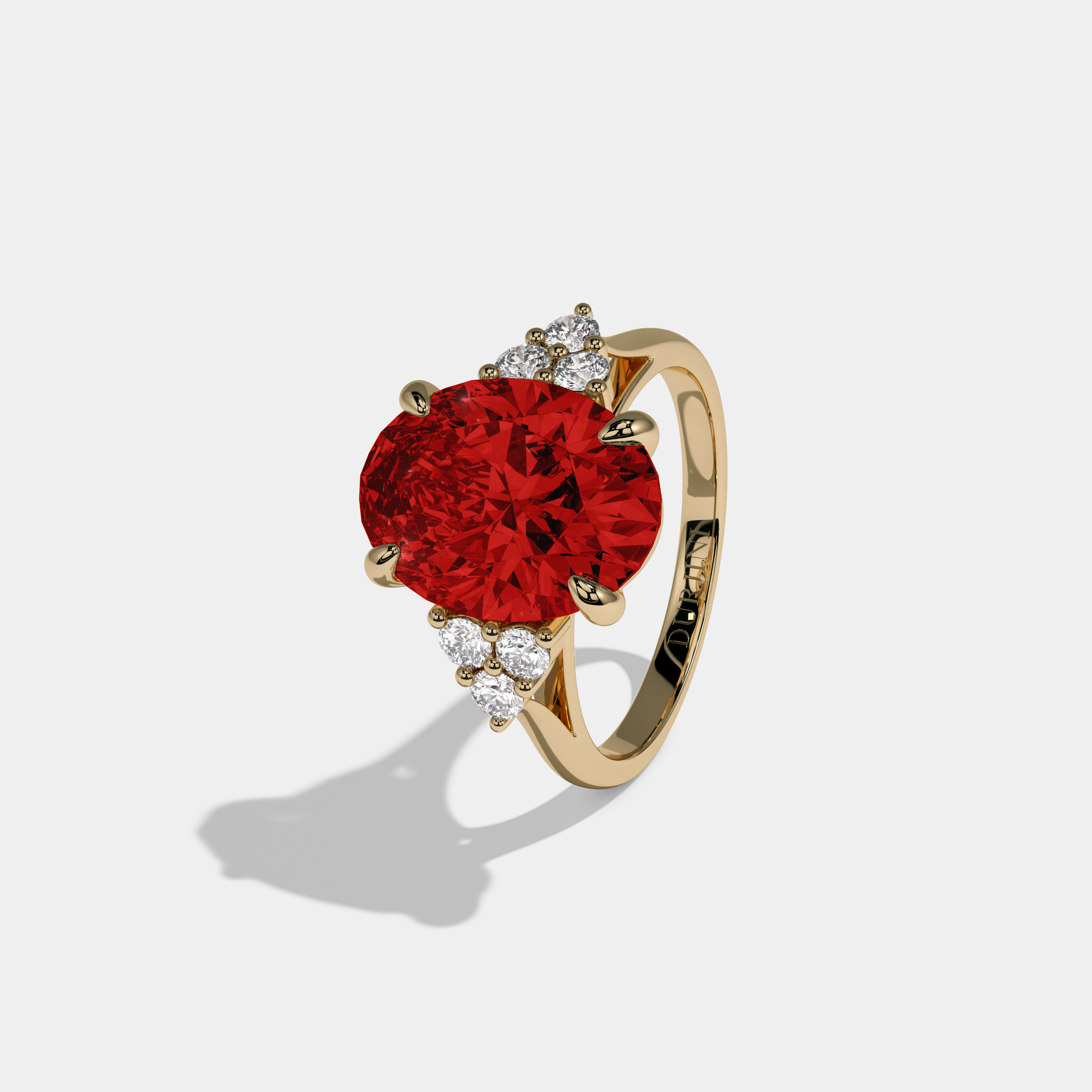 Henrietta Fancy Red Oval Cut Diamond Plain Band Engagement Ring With Round Sides 6ct 18K Yellow Gold