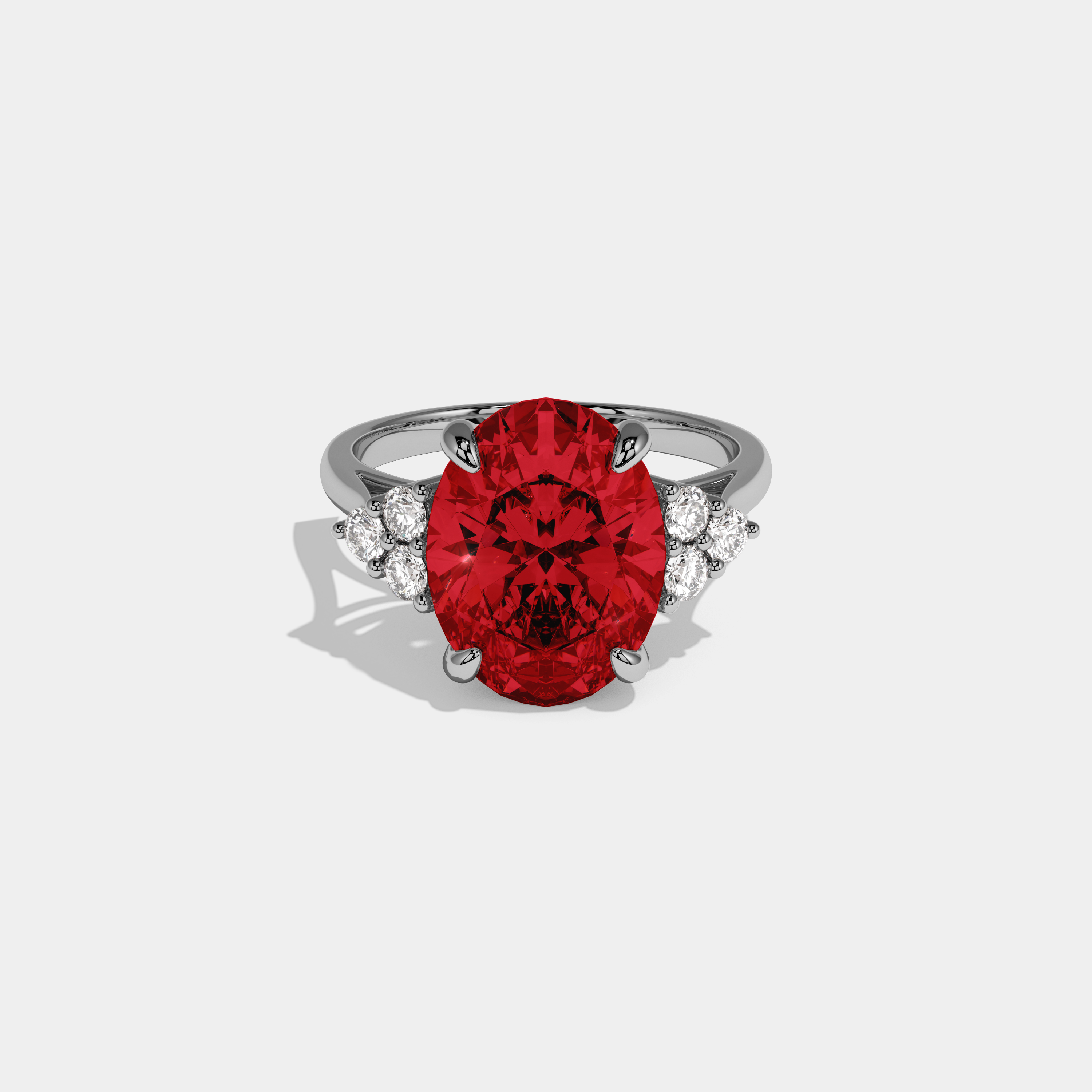 Georgiana Fancy Red Oval Cut Diamond Plain Band Engagement Ring With Round Sides 6ct 18K White Gold