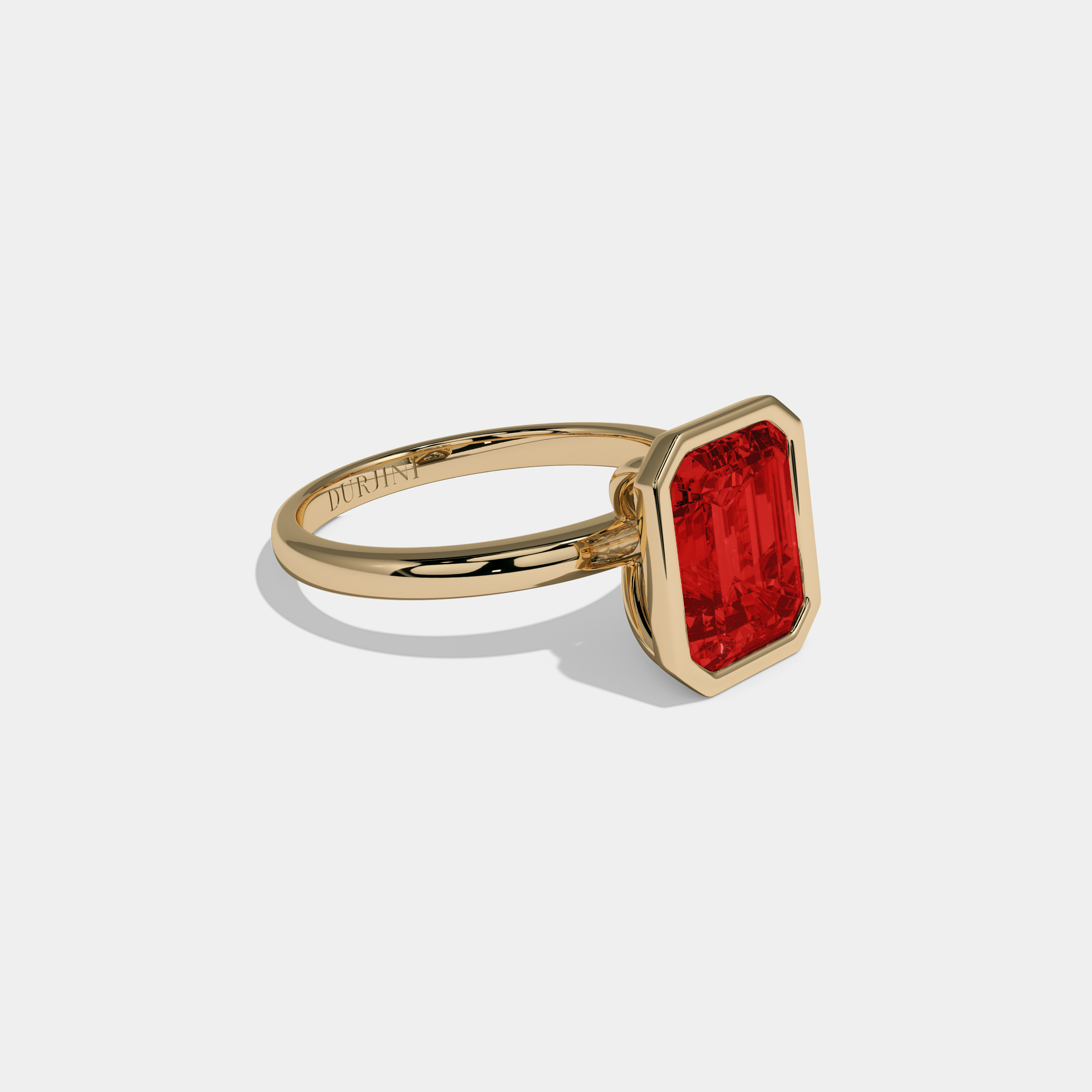 Eleanor Fancy Red Emerald Cut Diamond Plain Band Bezel Engagement Ring 5ct 18K Yellow Gold