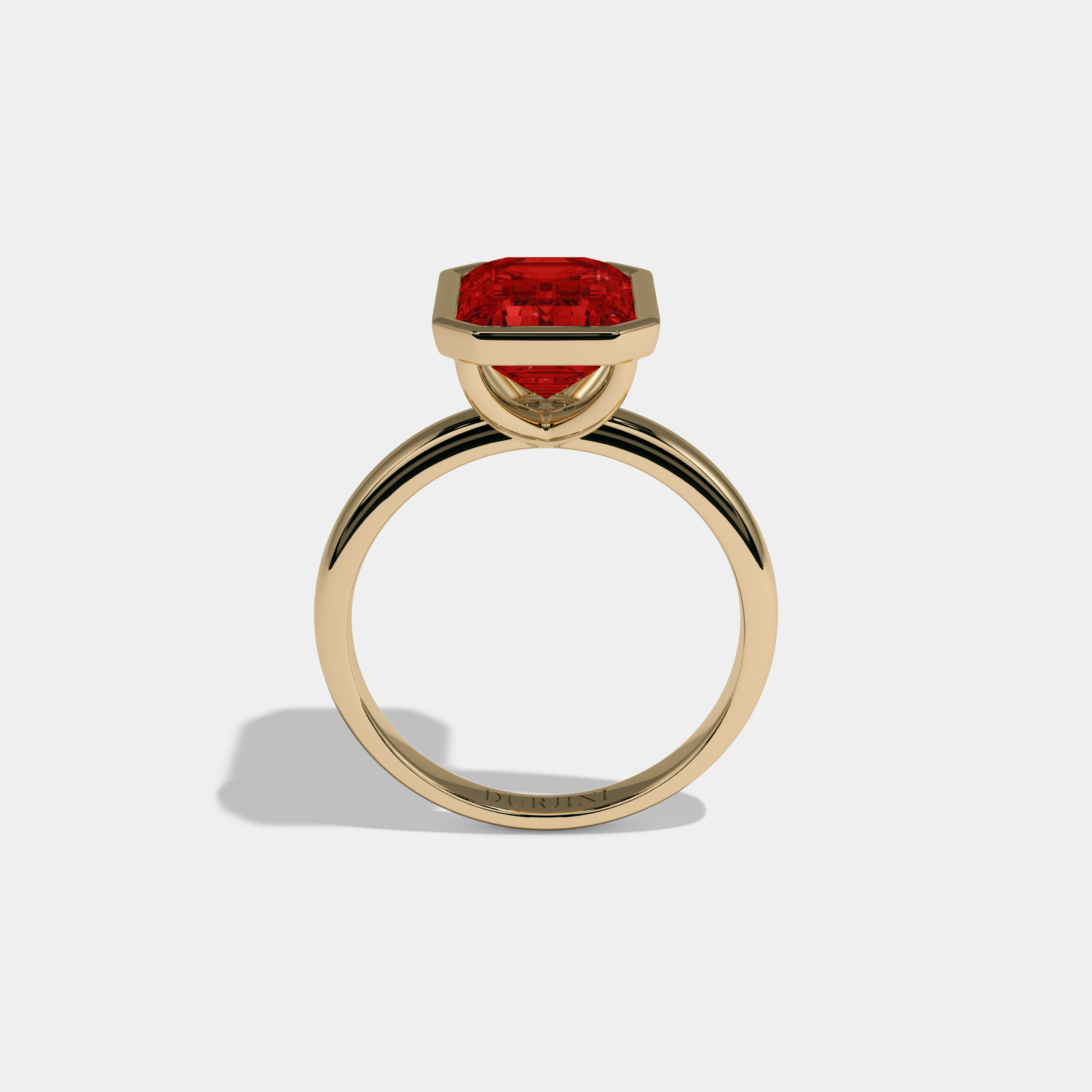 Eleanor Fancy Red Emerald Cut Diamond Plain Band Bezel Engagement Ring 5ct 18K Yellow Gold