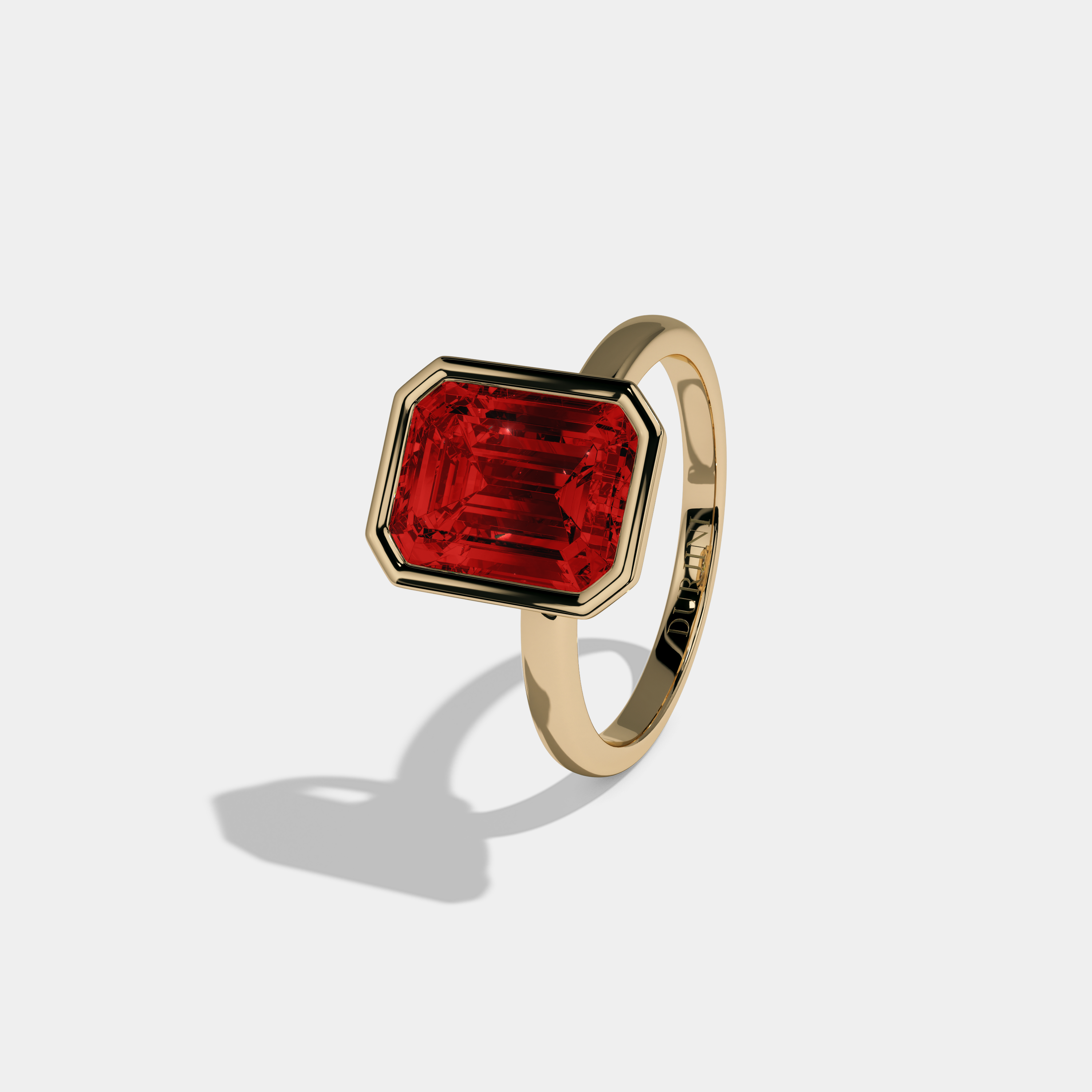 Eleanor Fancy Red Emerald Cut Diamond Plain Band Bezel Engagement Ring 5ct 18K Yellow Gold