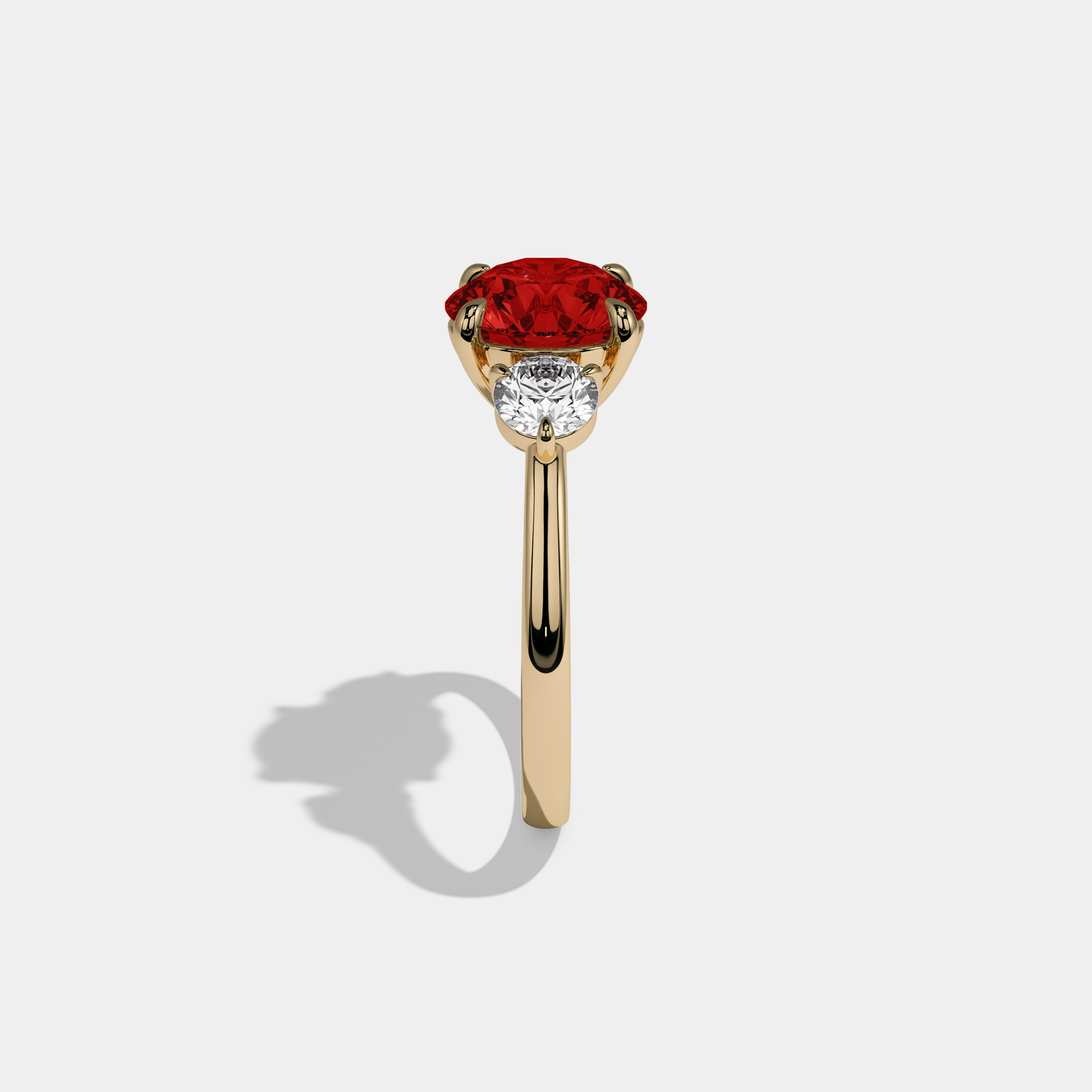 Elizabeth Fancy Red Round Brilliant Cut Diamond Plain Band With Round Cut Sides Engagement Ring 7ct 18K Yellow Gold