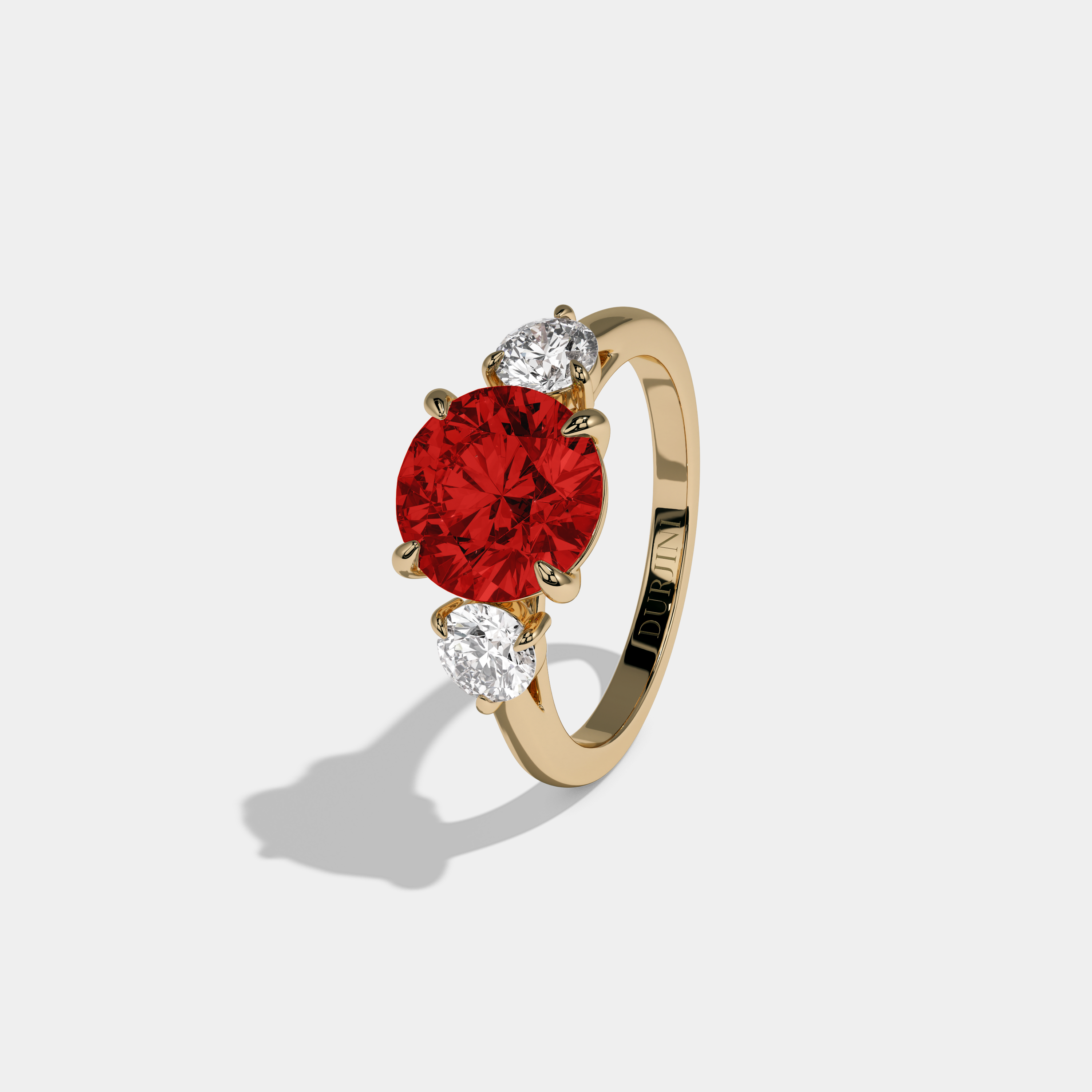 Elizabeth Fancy Red Round Brilliant Cut Diamond Plain Band With Round Cut Sides Engagement Ring 7ct 18K Yellow Gold