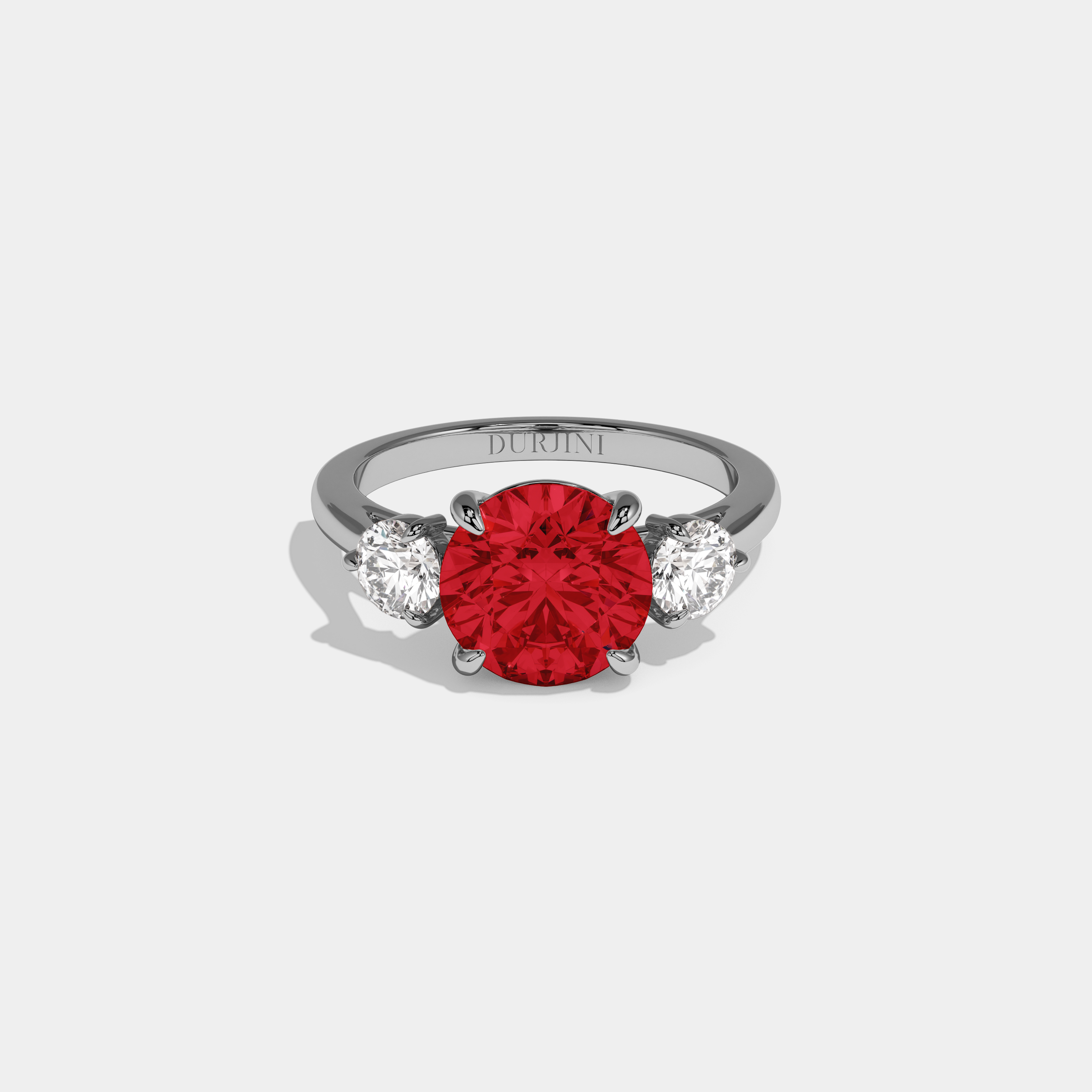 Adelaide Fancy Red Round Brilliant Cut Diamond Plain Band With Round Cut Sides Engagement Ring 7ct 18K White Gold