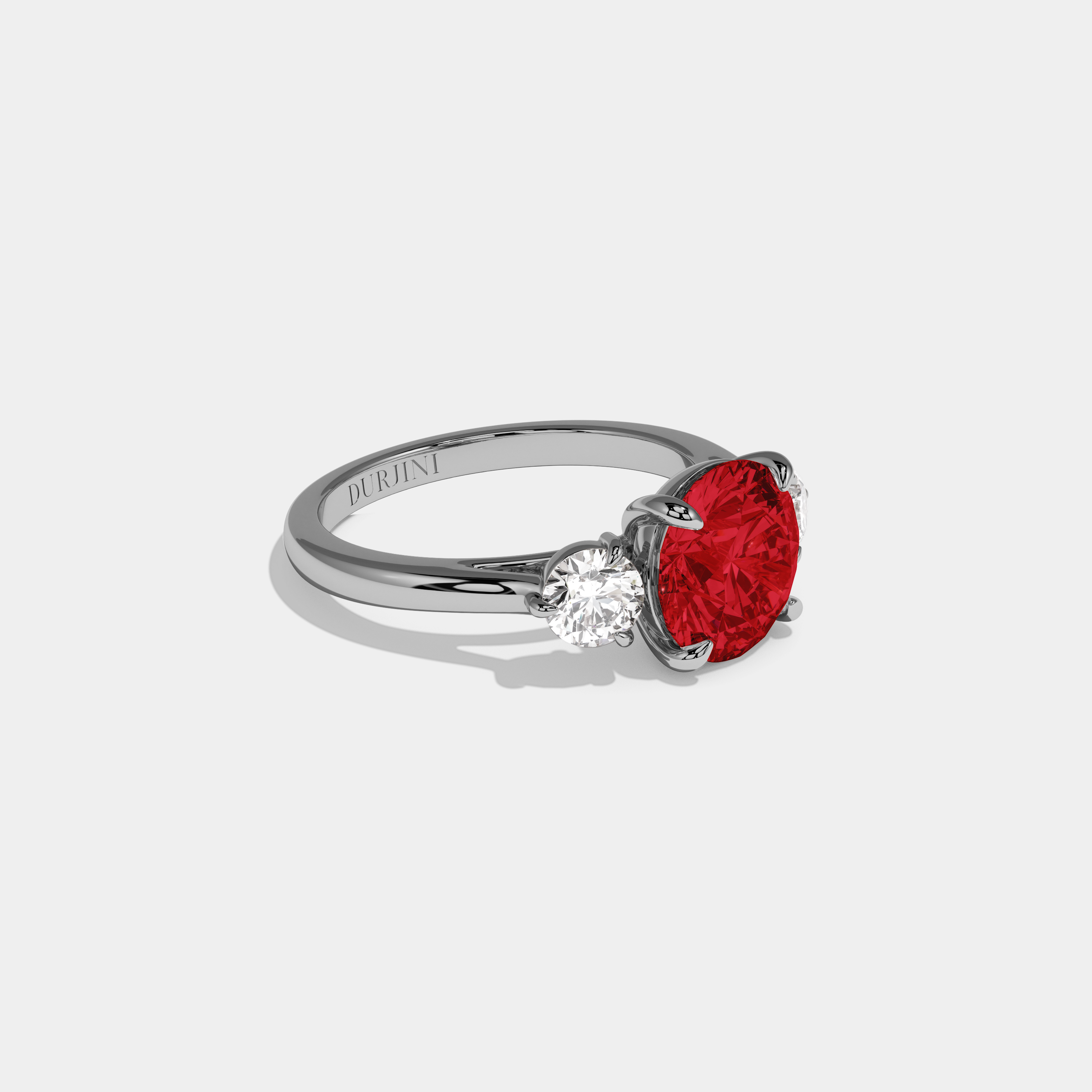 Adelaide Fancy Red Round Brilliant Cut Diamond Plain Band With Round Cut Sides Engagement Ring 7ct 18K White Gold