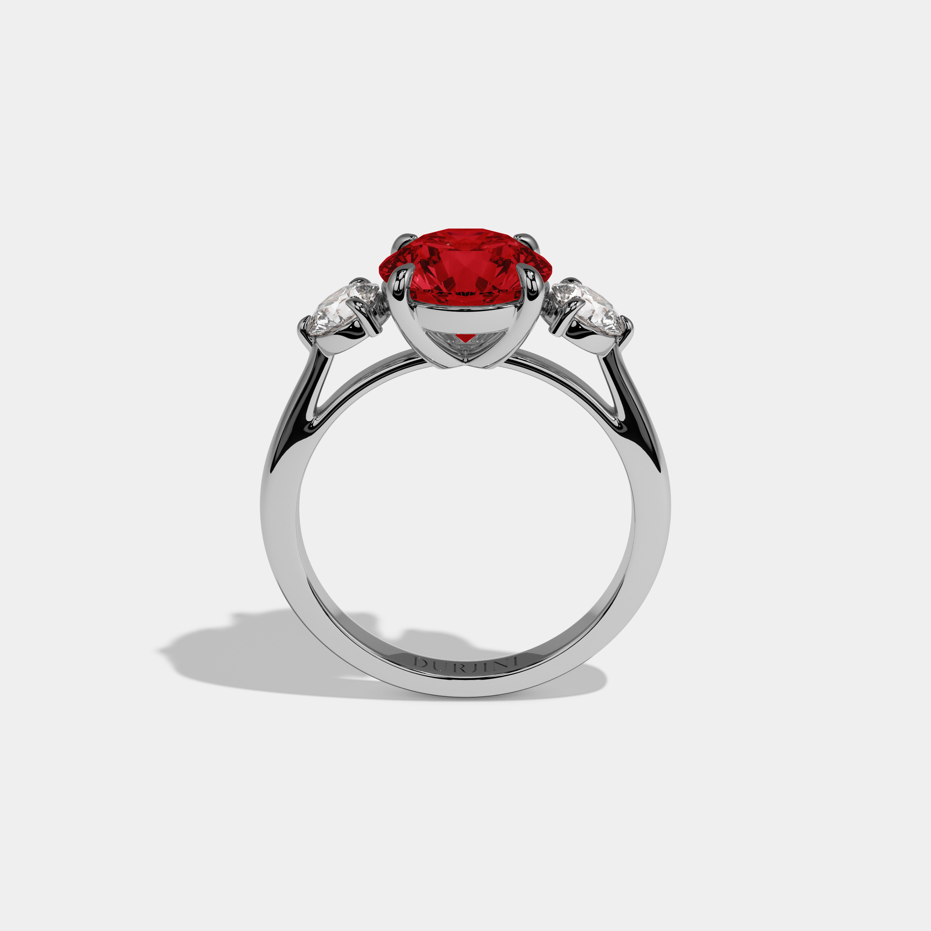 Adelaide Fancy Red Round Brilliant Cut Diamond Plain Band With Round Cut Sides Engagement Ring 7ct 18K White Gold