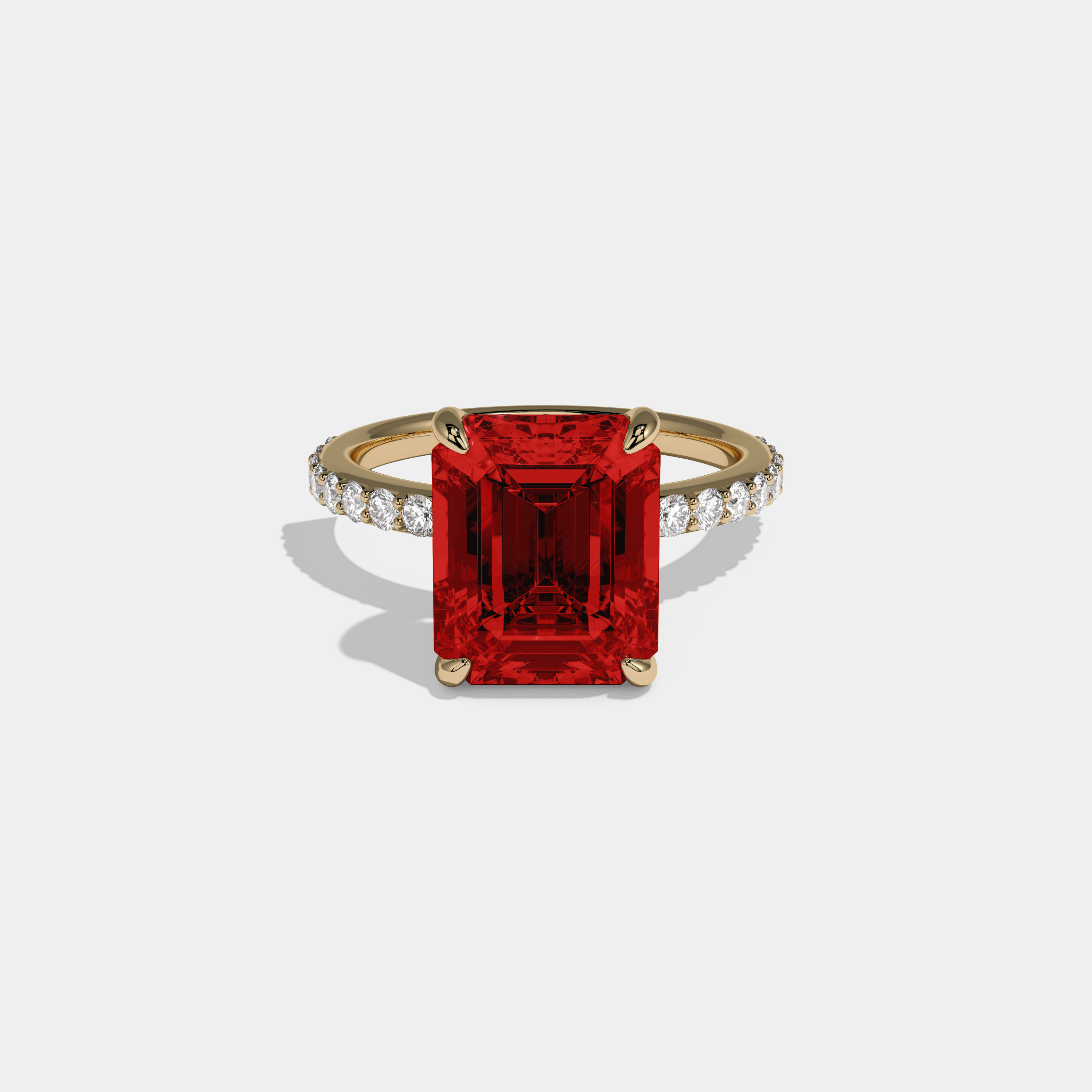 Eleanor Fancy Red Emerald Cut Diamond Band Engagement Ring 6ct 18K Yellow Gold