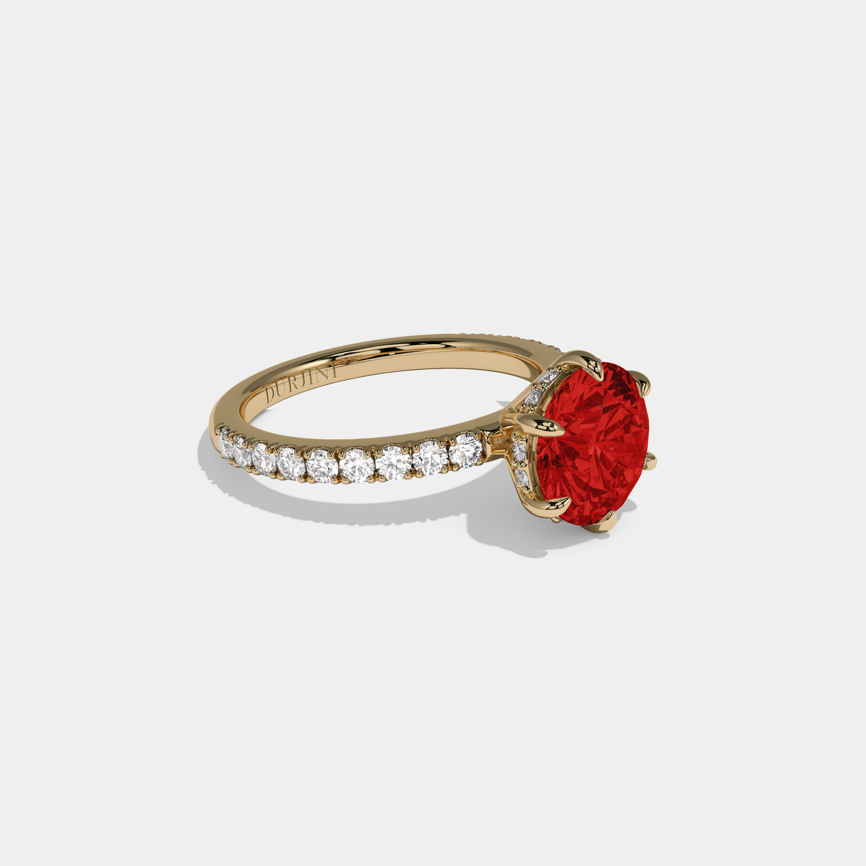 Eleanor Fancy Red Round Brilliant Cut Diamond Band Engagement Ring 6ct 18K Yellow Gold