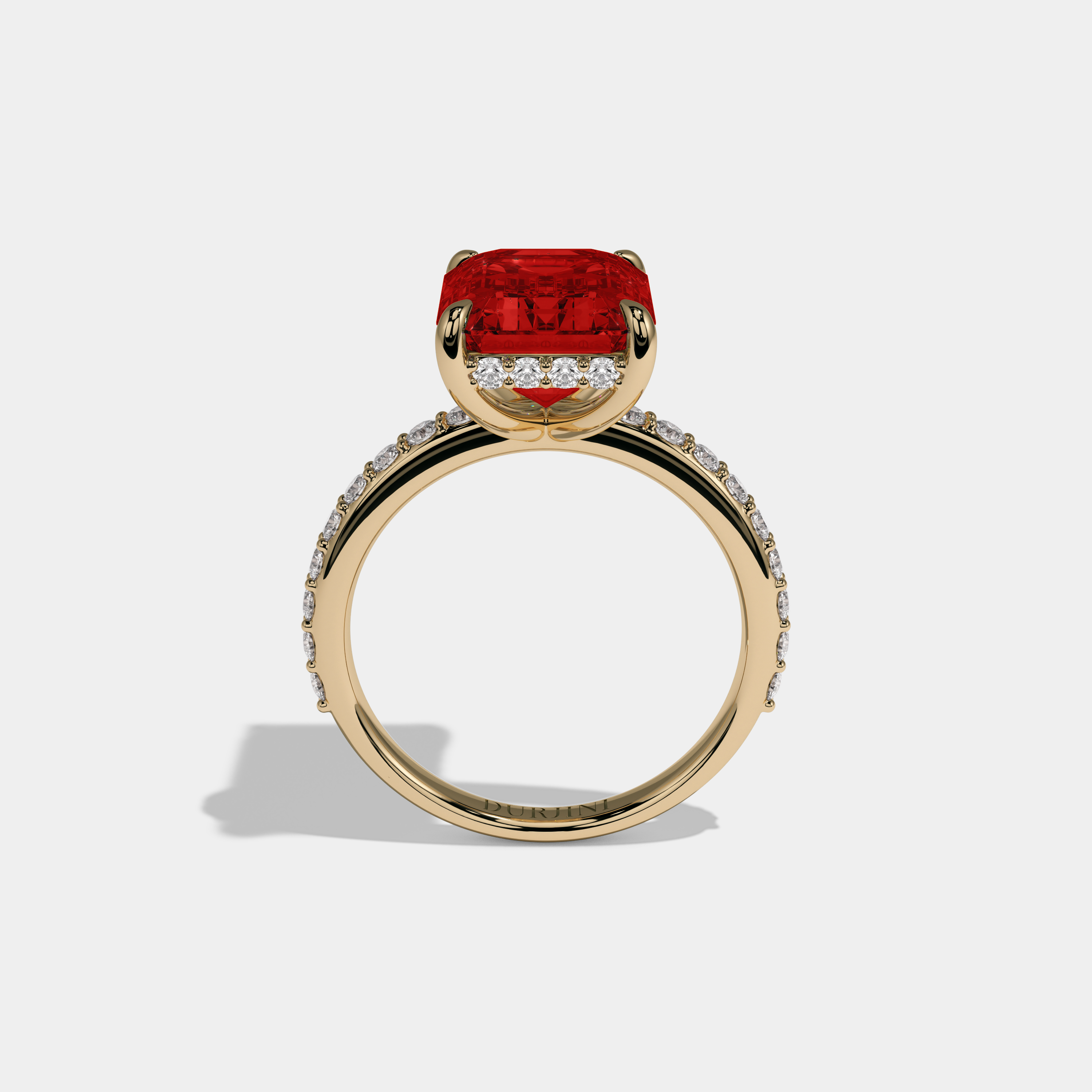 Eleanor Fancy Red Emerald Cut Diamond Band Engagement Ring 6ct 18K Yellow Gold