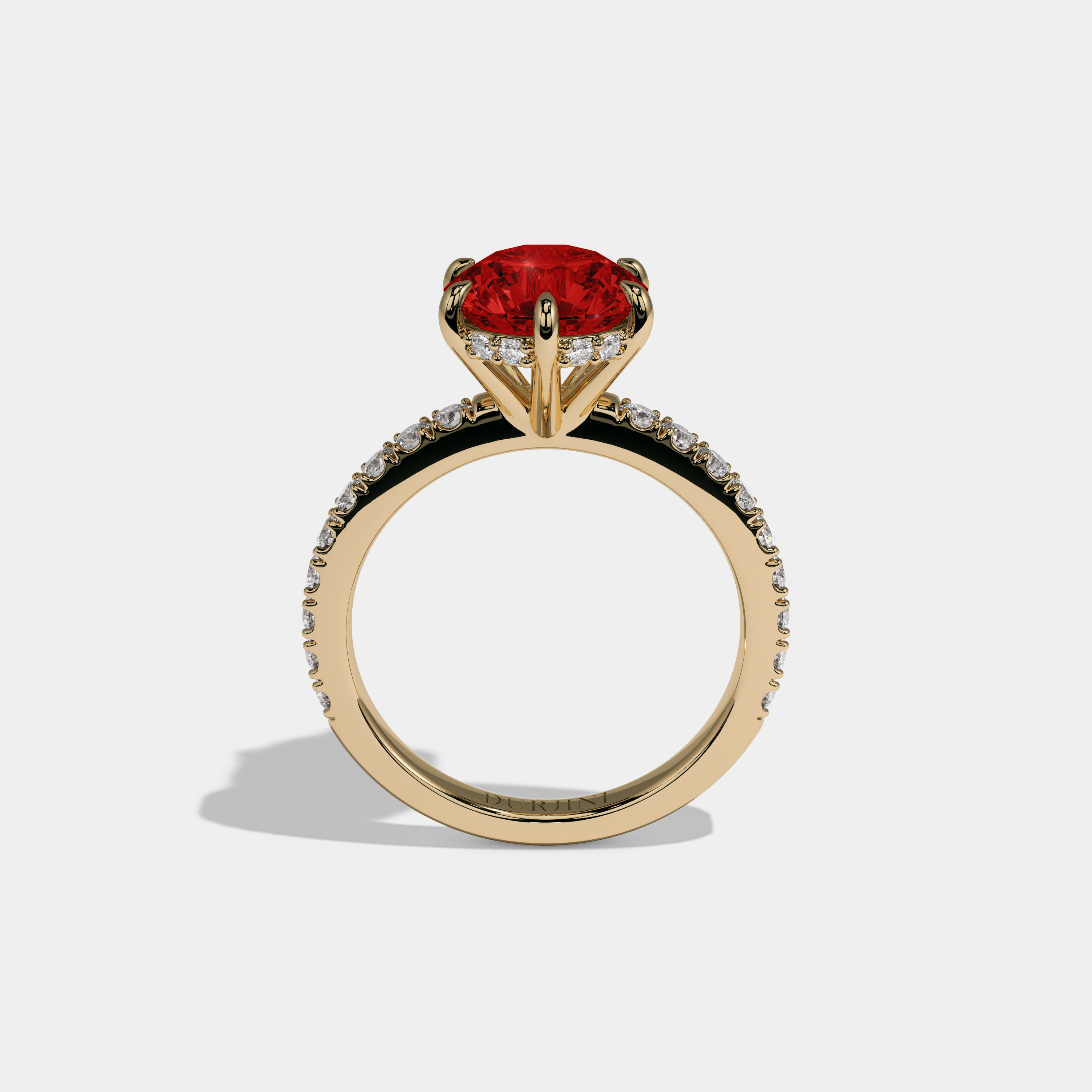 Eleanor Fancy Red Round Brilliant Cut Diamond Band Engagement Ring 6ct 18K Yellow Gold