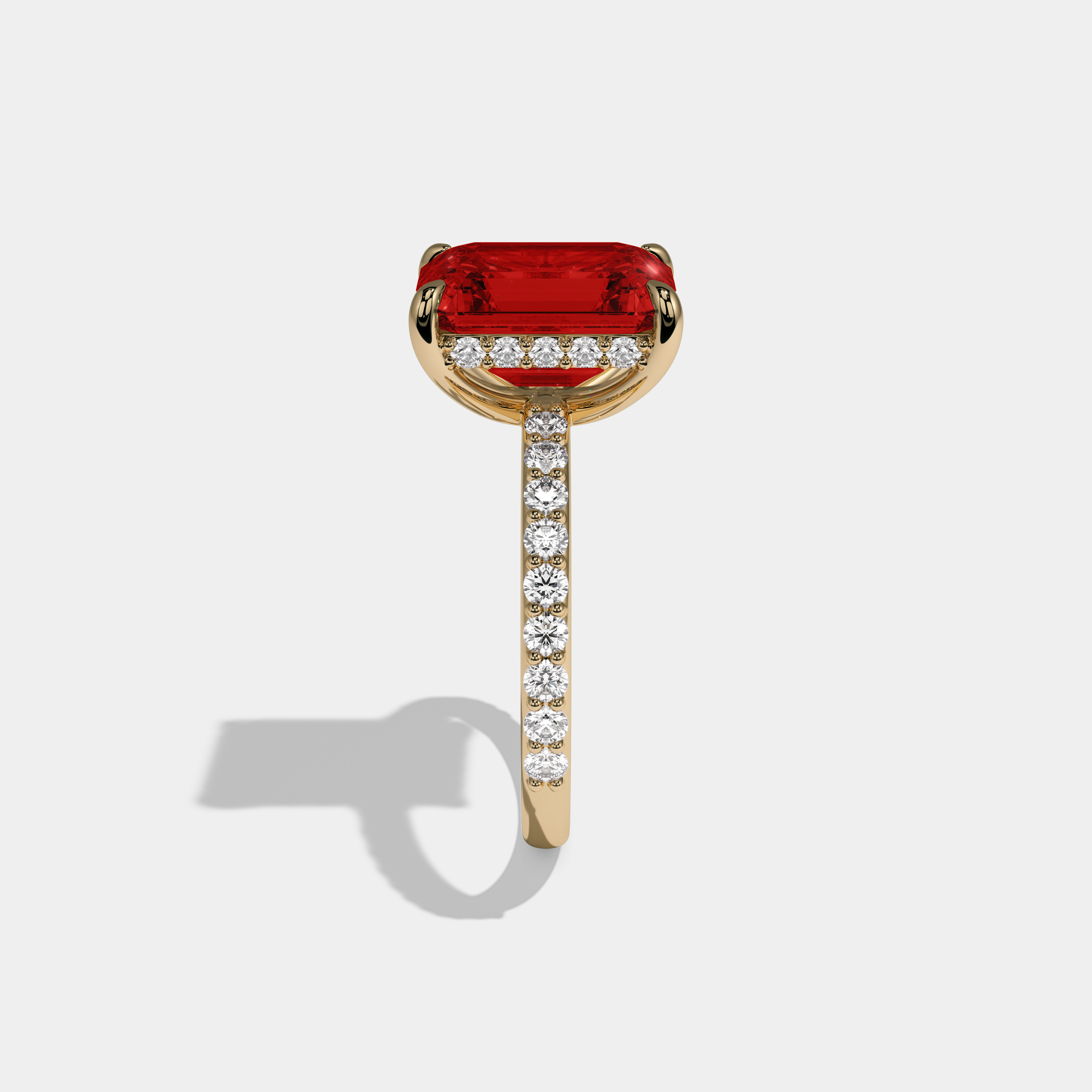 Eleanor Fancy Red Emerald Cut Diamond Band Engagement Ring 6ct 18K Yellow Gold