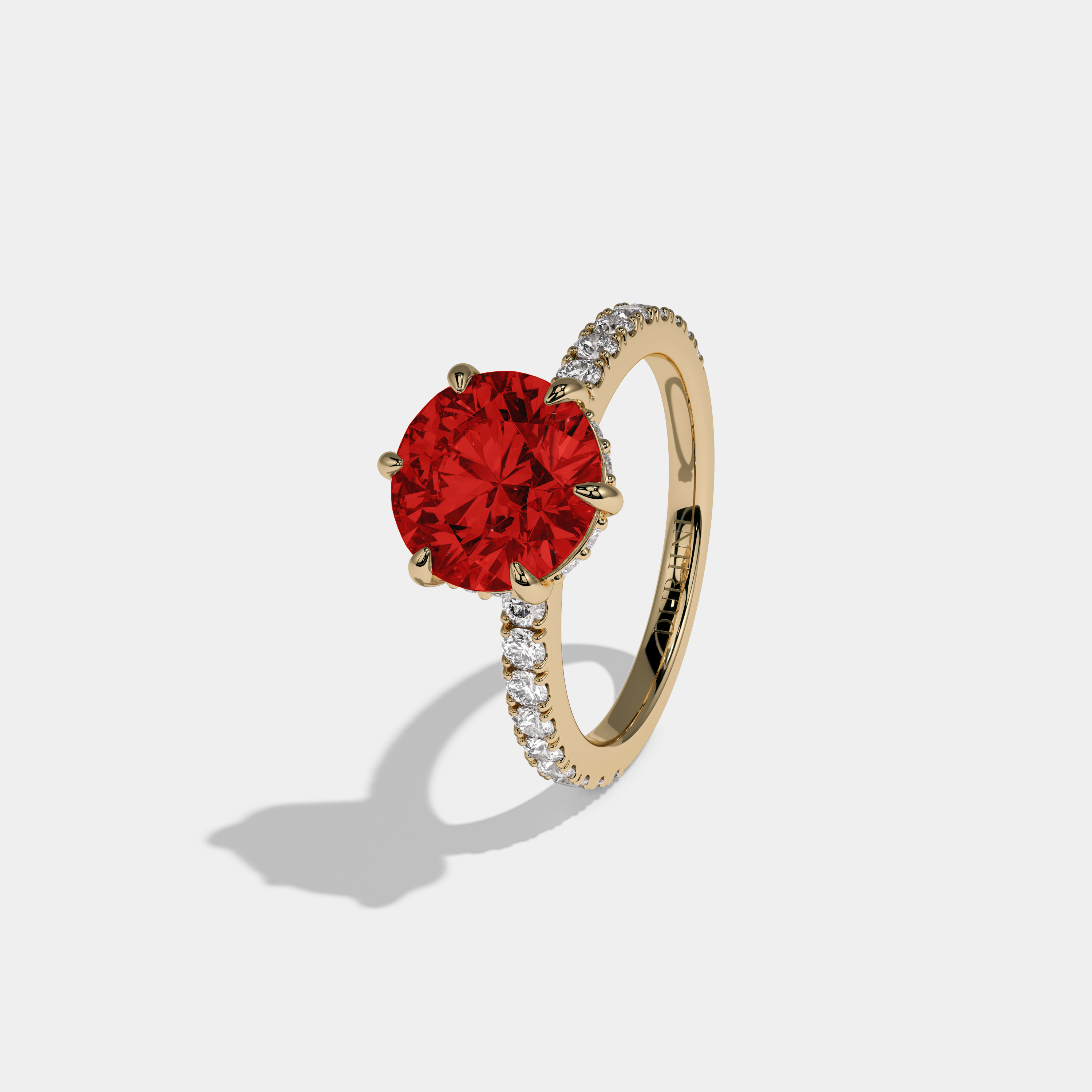 Eleanor Fancy Red Round Brilliant Cut Diamond Band Engagement Ring 6ct 18K Yellow Gold