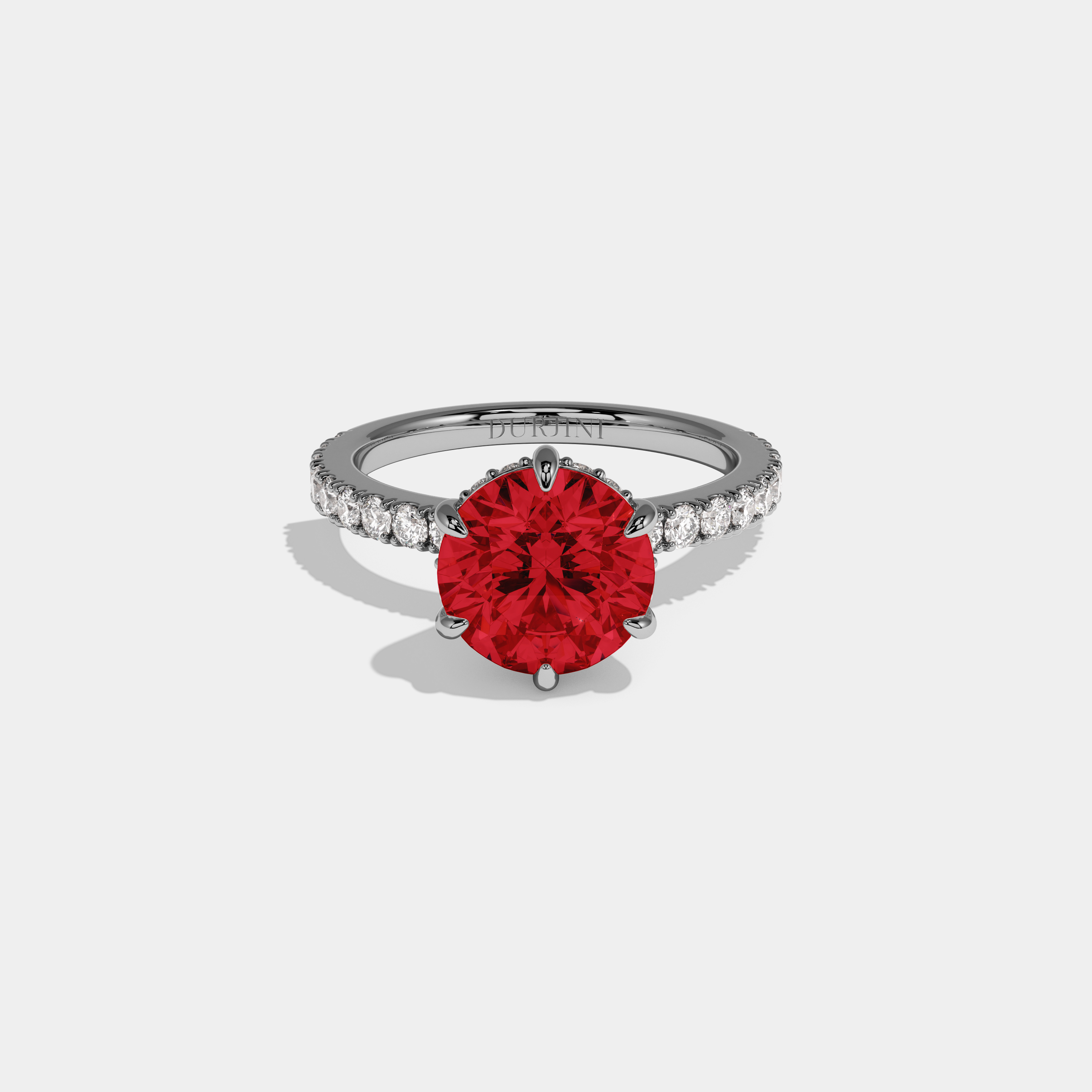 Amelia Fancy Red Round Brilliant Cut Diamond Band Engagement Ring 6ct 18K White Gold
