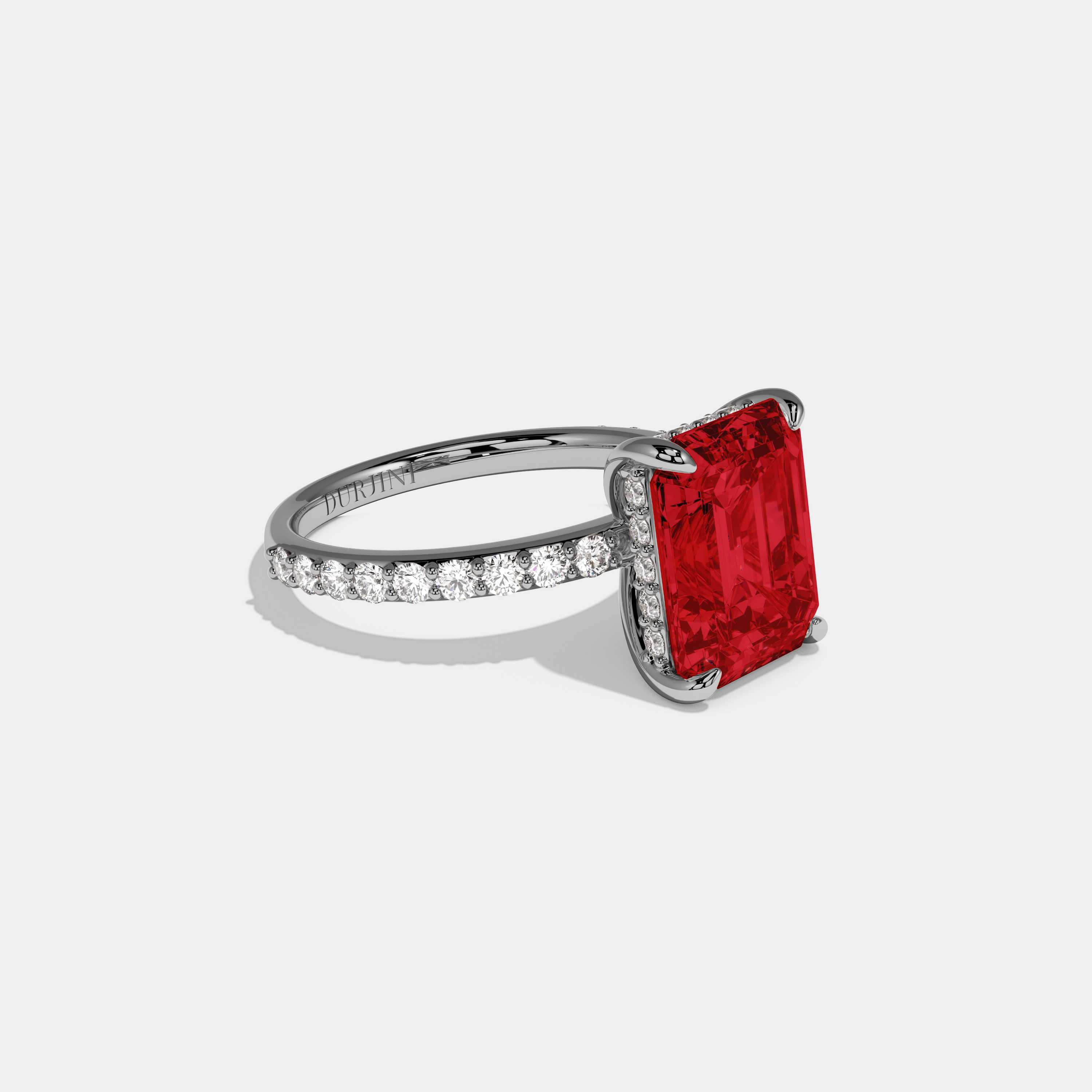Amelia Fancy Red Emerald Cut Diamond Band Engagement Ring 6ct 18K White Gold