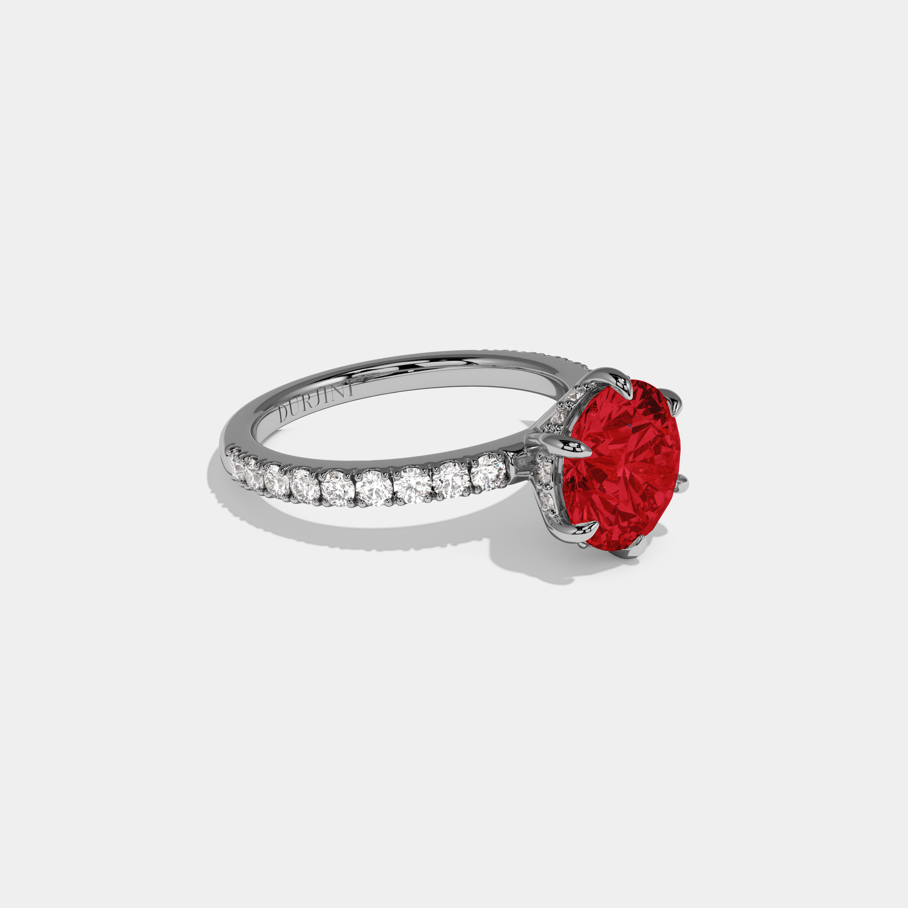Amelia Fancy Red Round Brilliant Cut Diamond Band Engagement Ring 6ct 18K White Gold
