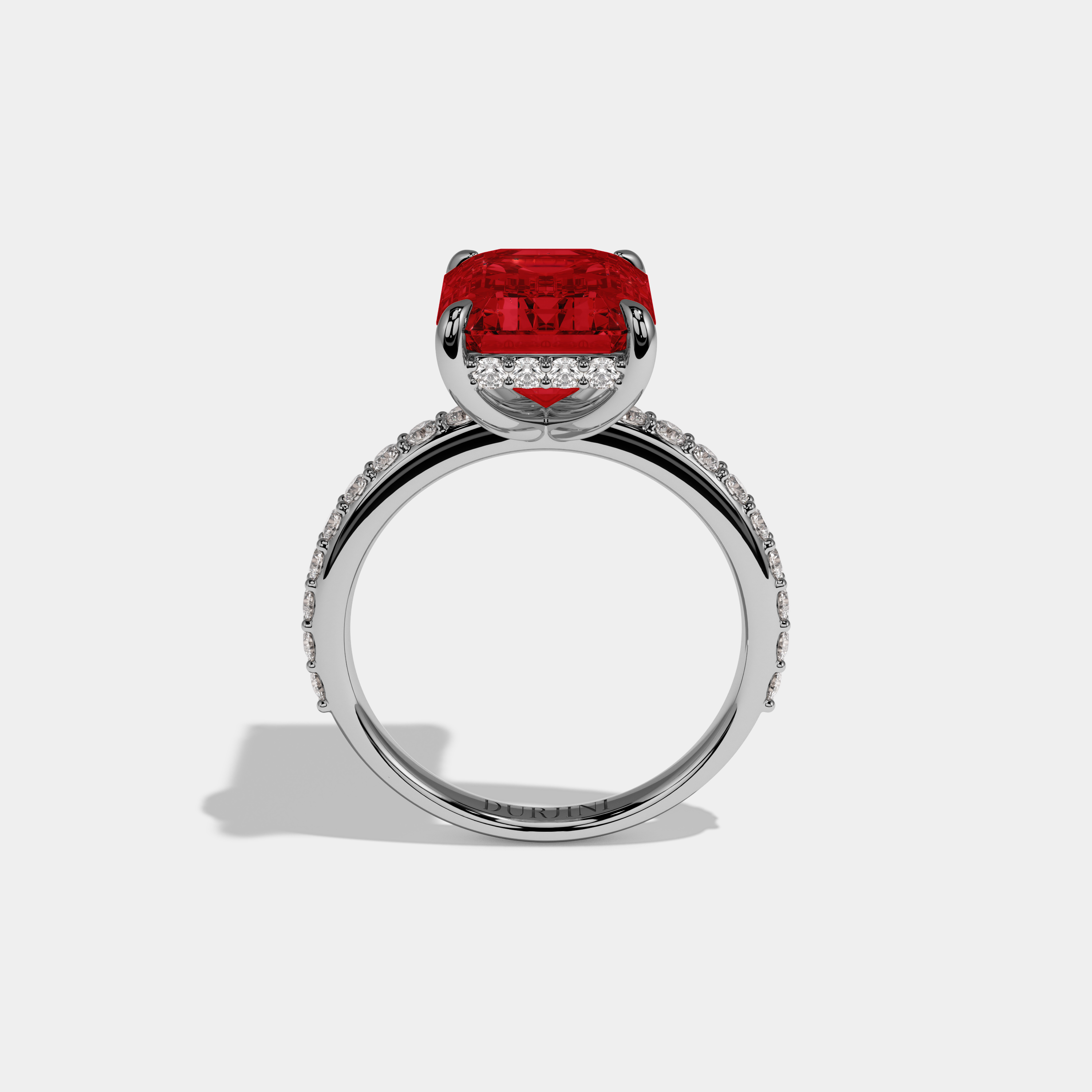Amelia Fancy Red Emerald Cut Diamond Band Engagement Ring 6ct 18K White Gold