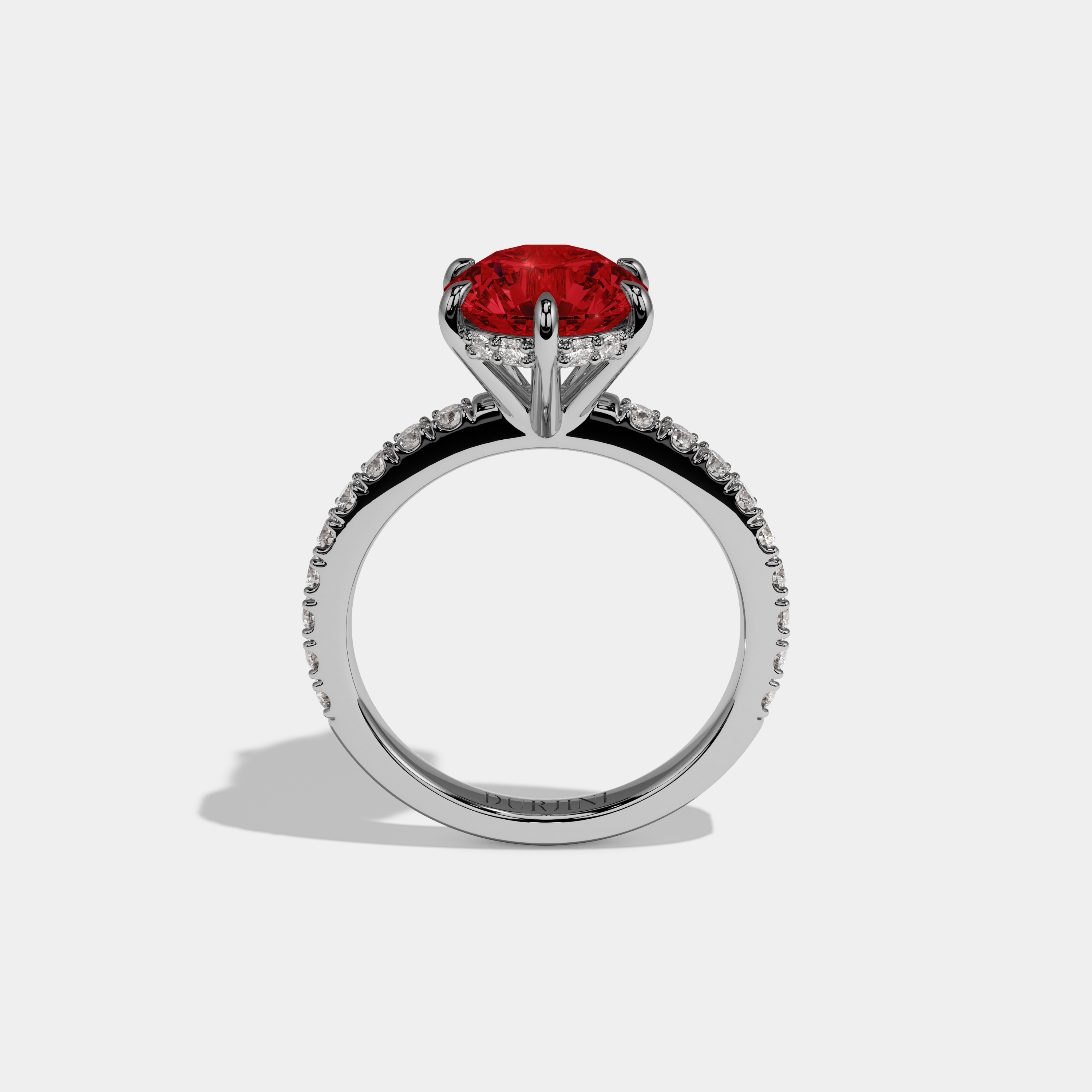 Amelia Fancy Red Round Brilliant Cut Diamond Band Engagement Ring 6ct 18K White Gold