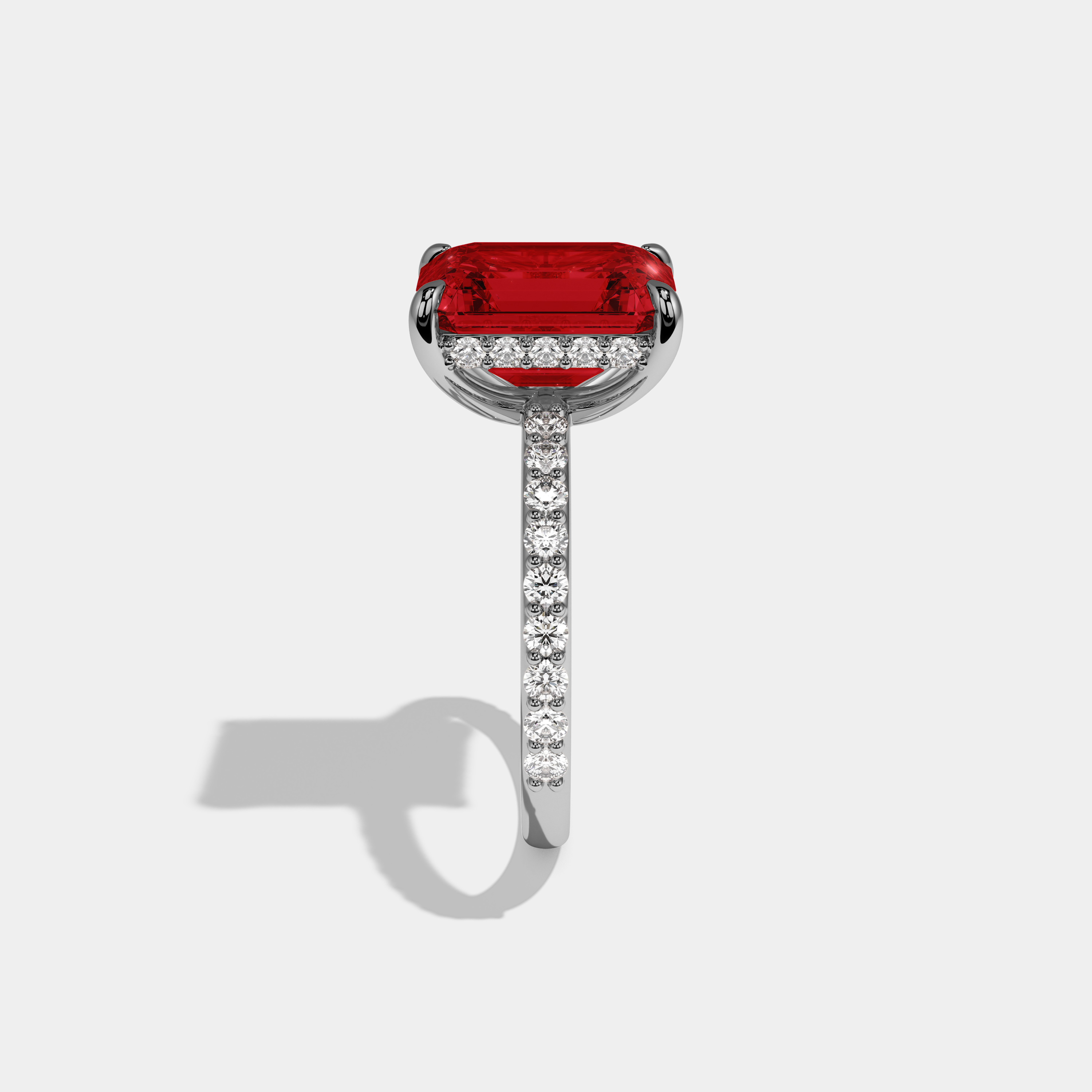 Amelia Fancy Red Emerald Cut Diamond Band Engagement Ring 6ct 18K White Gold