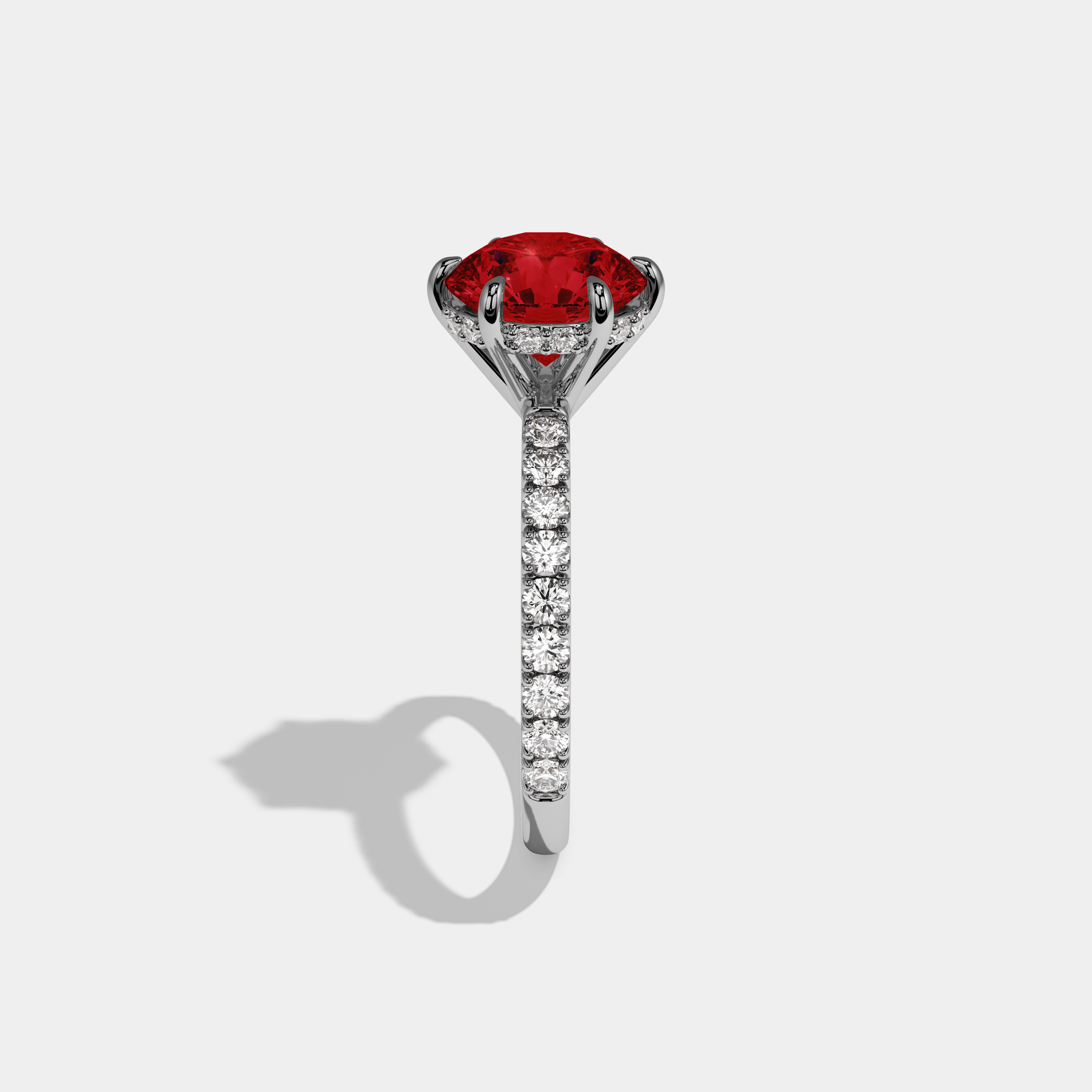 Amelia Fancy Red Round Brilliant Cut Diamond Band Engagement Ring 6ct 18K White Gold