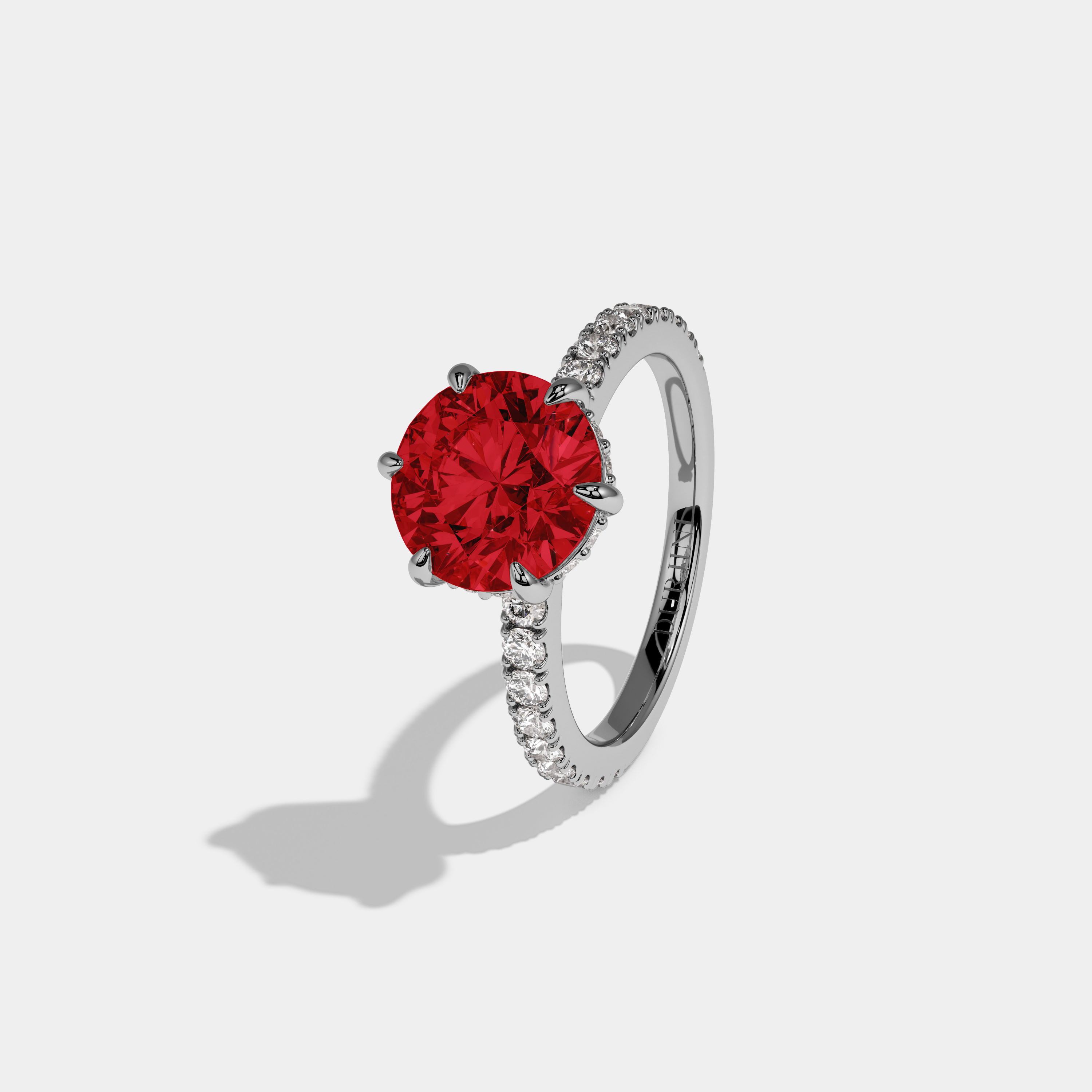 Amelia Fancy Red Round Brilliant Cut Diamond Band Engagement Ring 6ct 18K White Gold