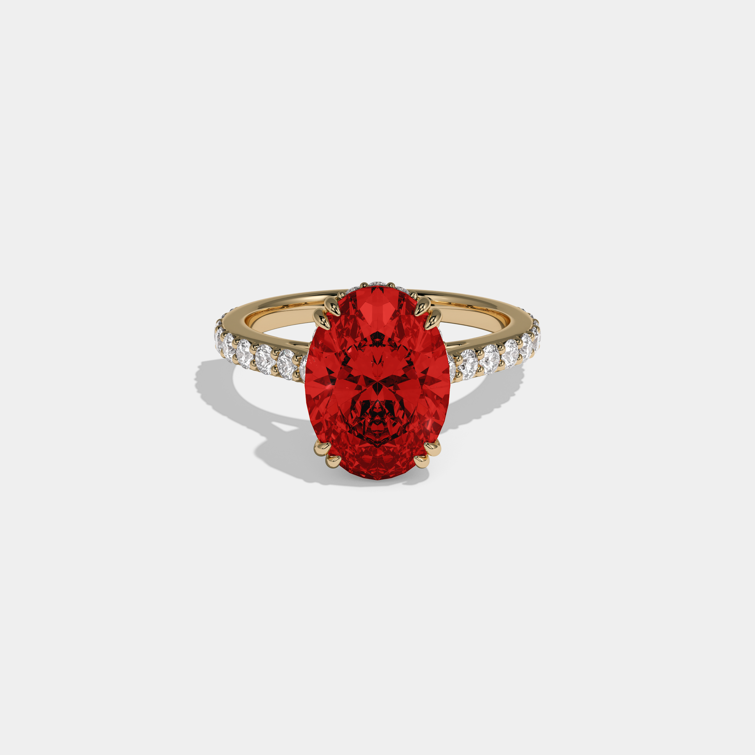Eleanor Fancy Red Oval Cut Diamond Band Engagement Ring 7ct 18K Yellow Gold