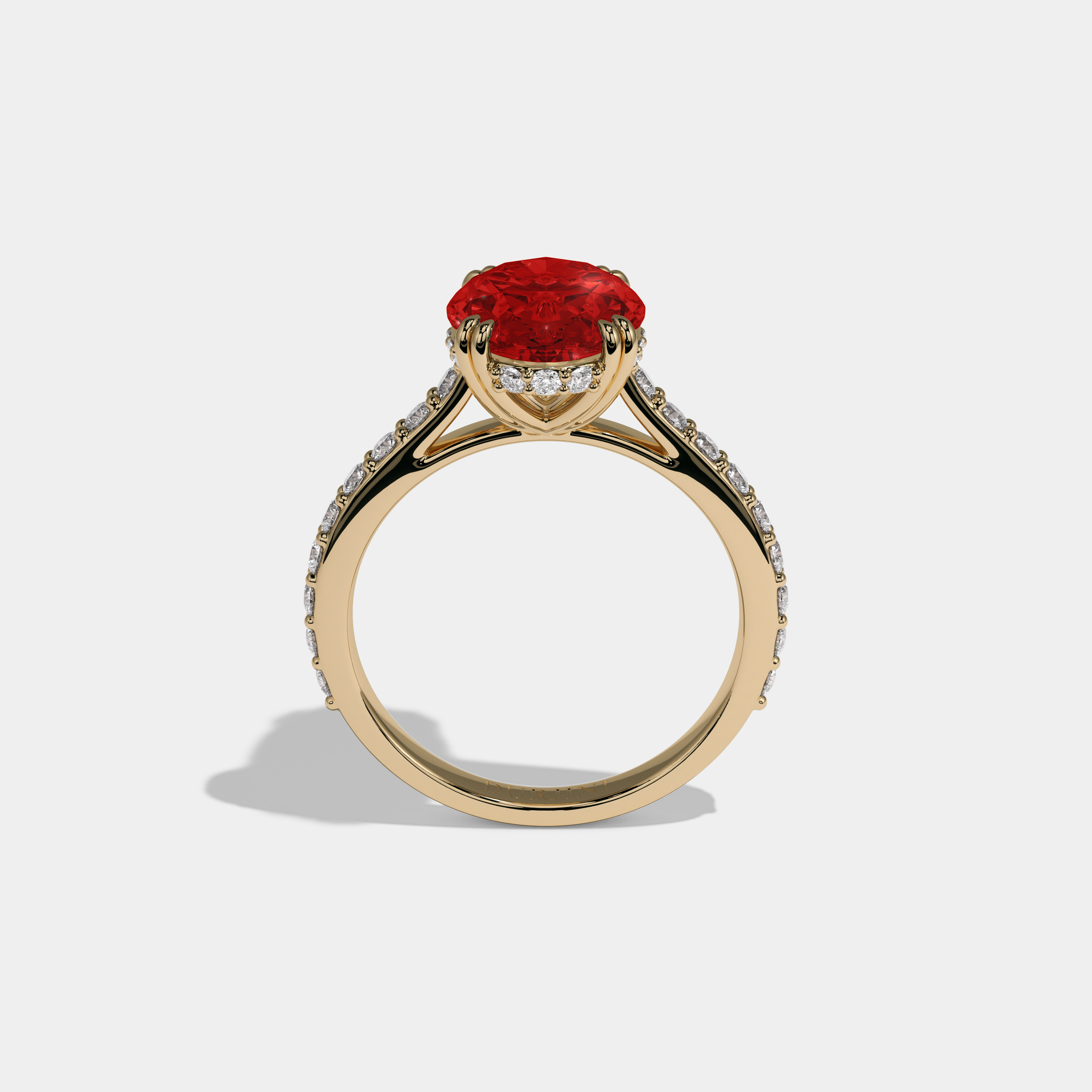 Eleanor Fancy Red Oval Cut Diamond Band Engagement Ring 7ct 18K Yellow Gold