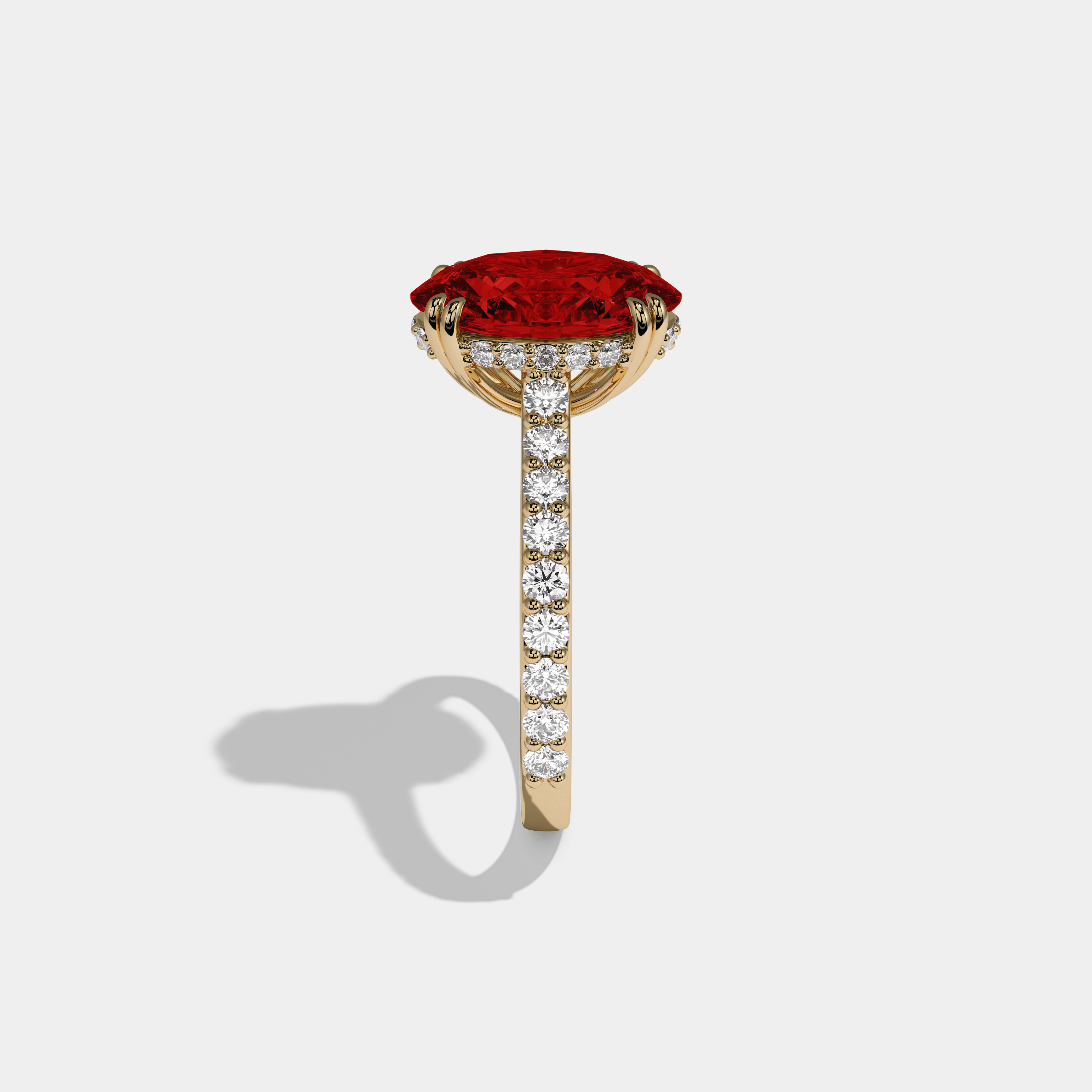 Eleanor Fancy Red Oval Cut Diamond Band Engagement Ring 7ct 18K Yellow Gold